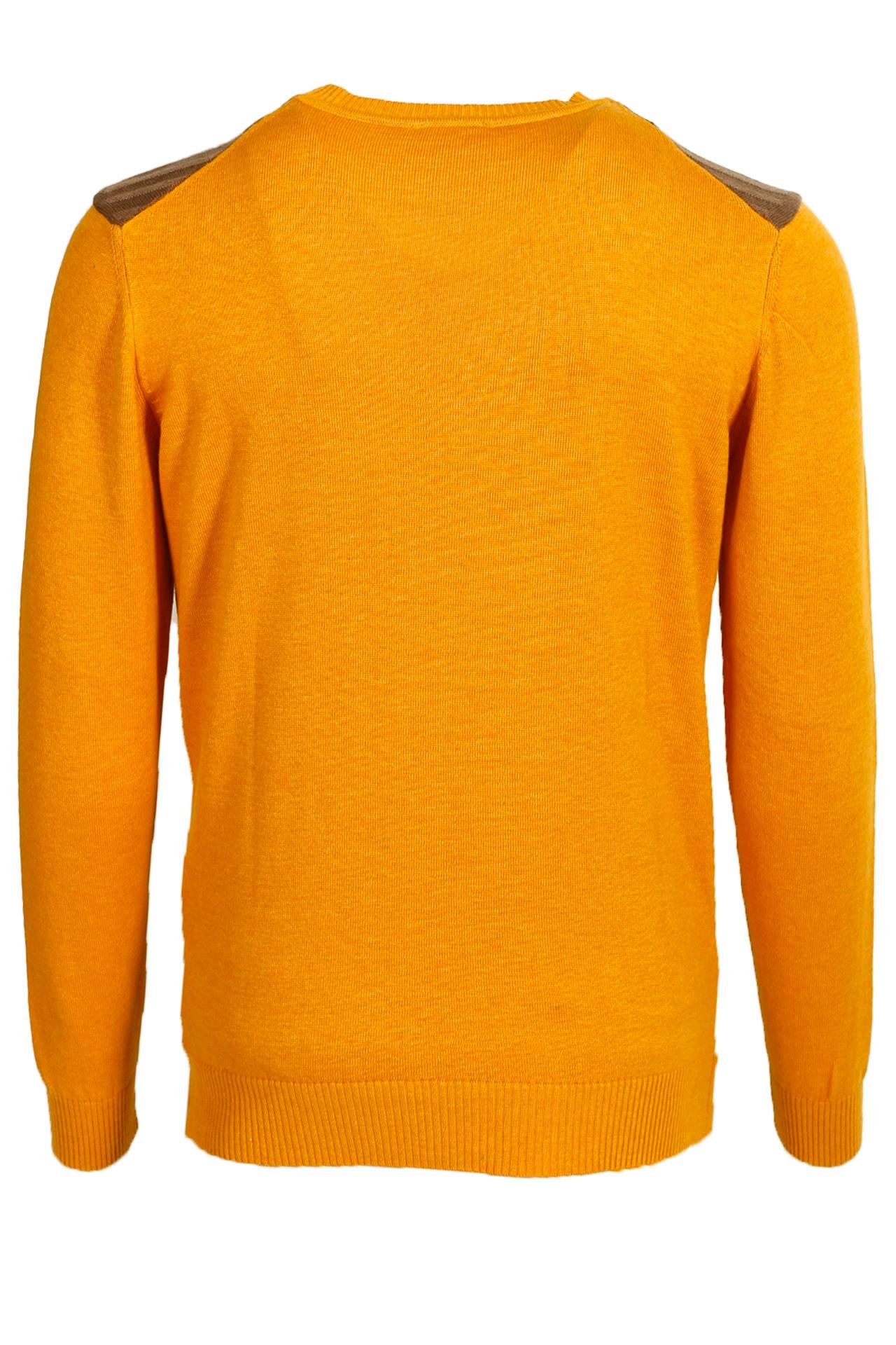 Erkek Sarı Bisiklet Yaka Örme Desenli Slim Fit Triko Kazak NCS JEANS 3631