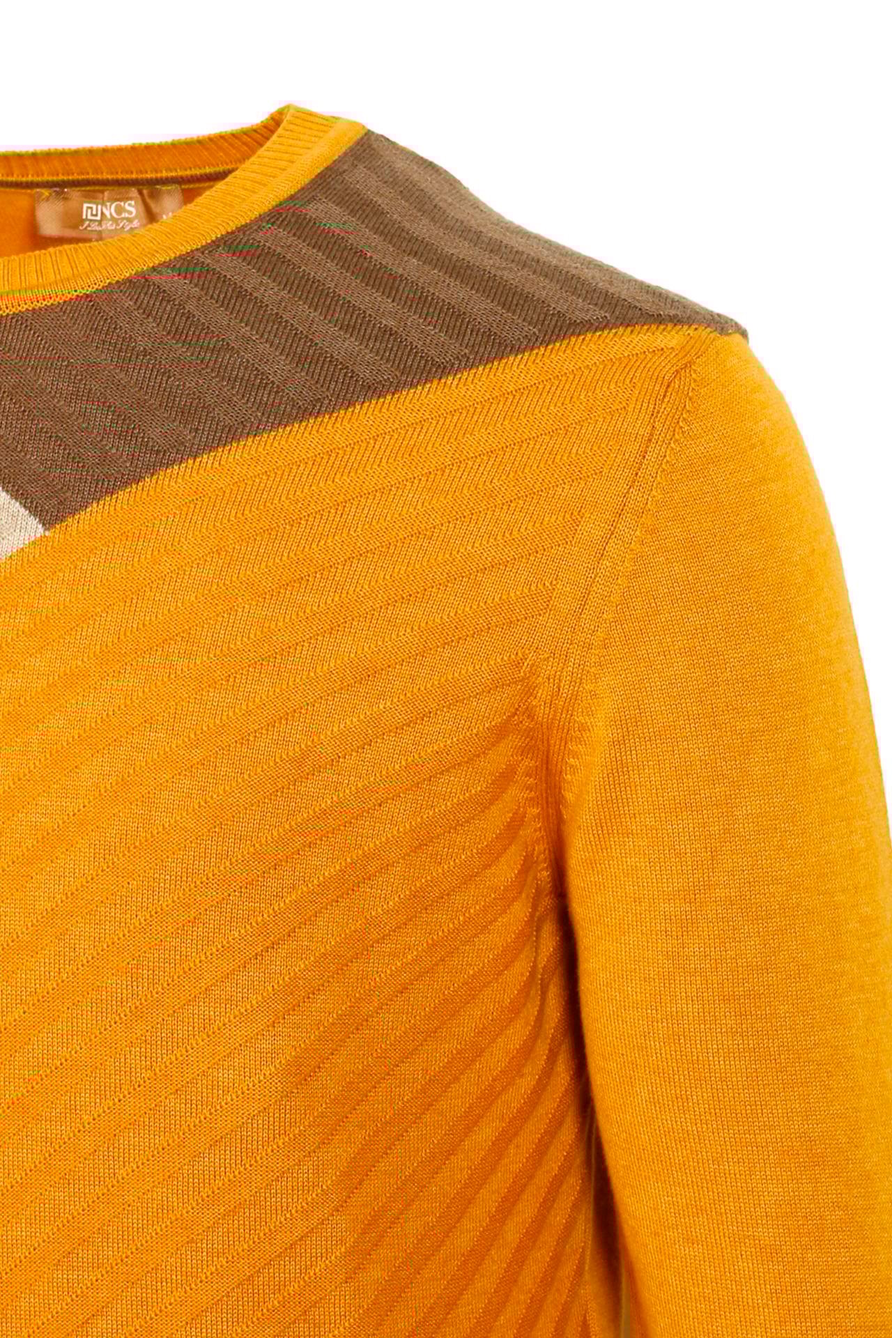 Erkek Sarı Bisiklet Yaka Örme Desenli Slim Fit Triko Kazak NCS JEANS 3631