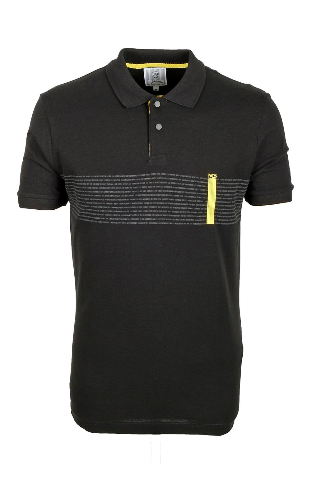 Erkek Siyah Polo Yaka Slim Fit Dar Kesim Baskılı %100 Pamuk T-shirt 1124
