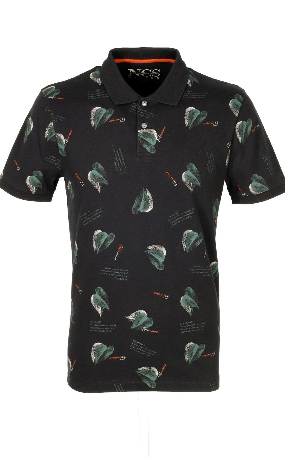 Erkek Siyah Slim Fit Polo Yaka Baskılı Tshirt 1202