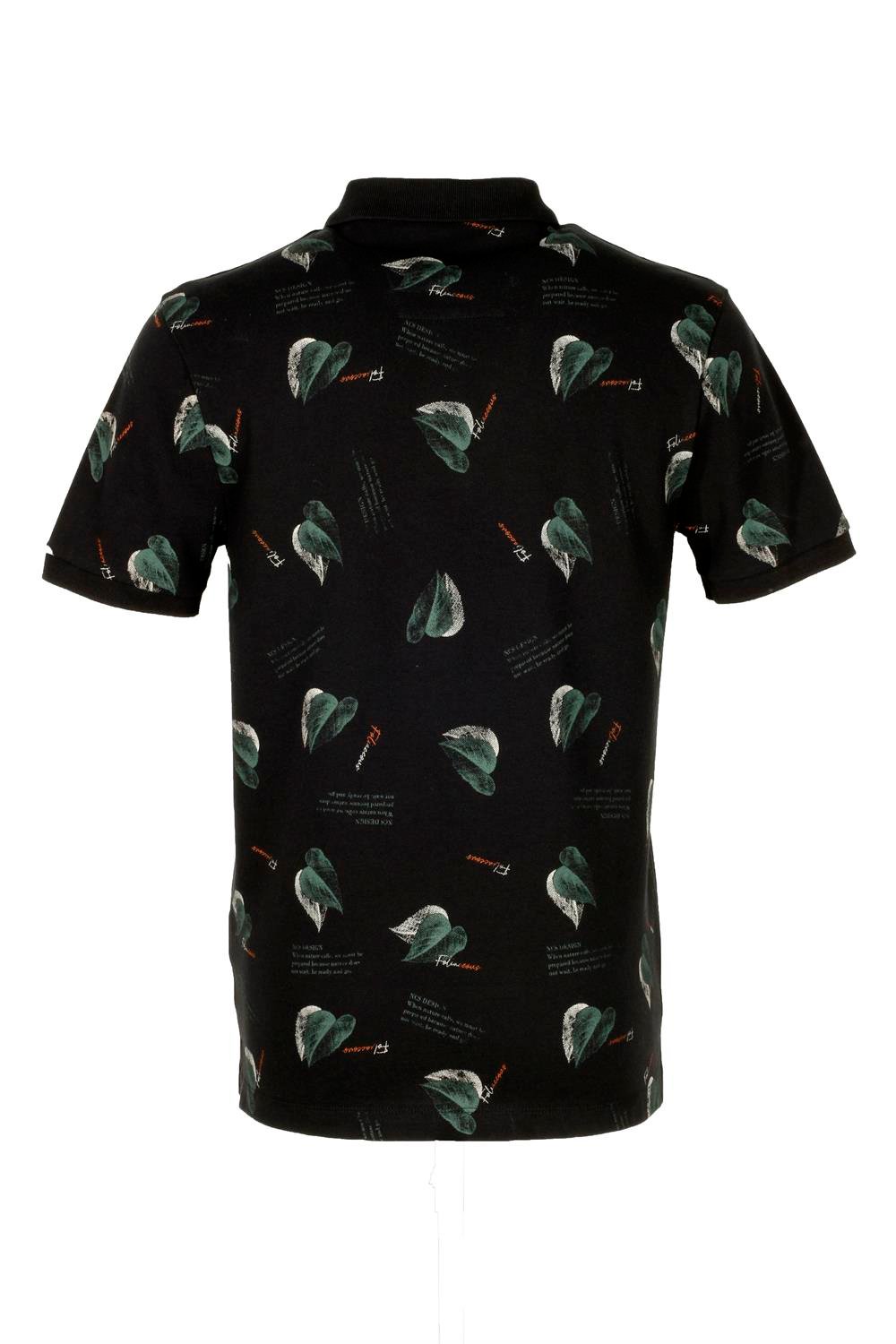 Erkek Siyah Slim Fit Polo Yaka Baskılı Tshirt 1202