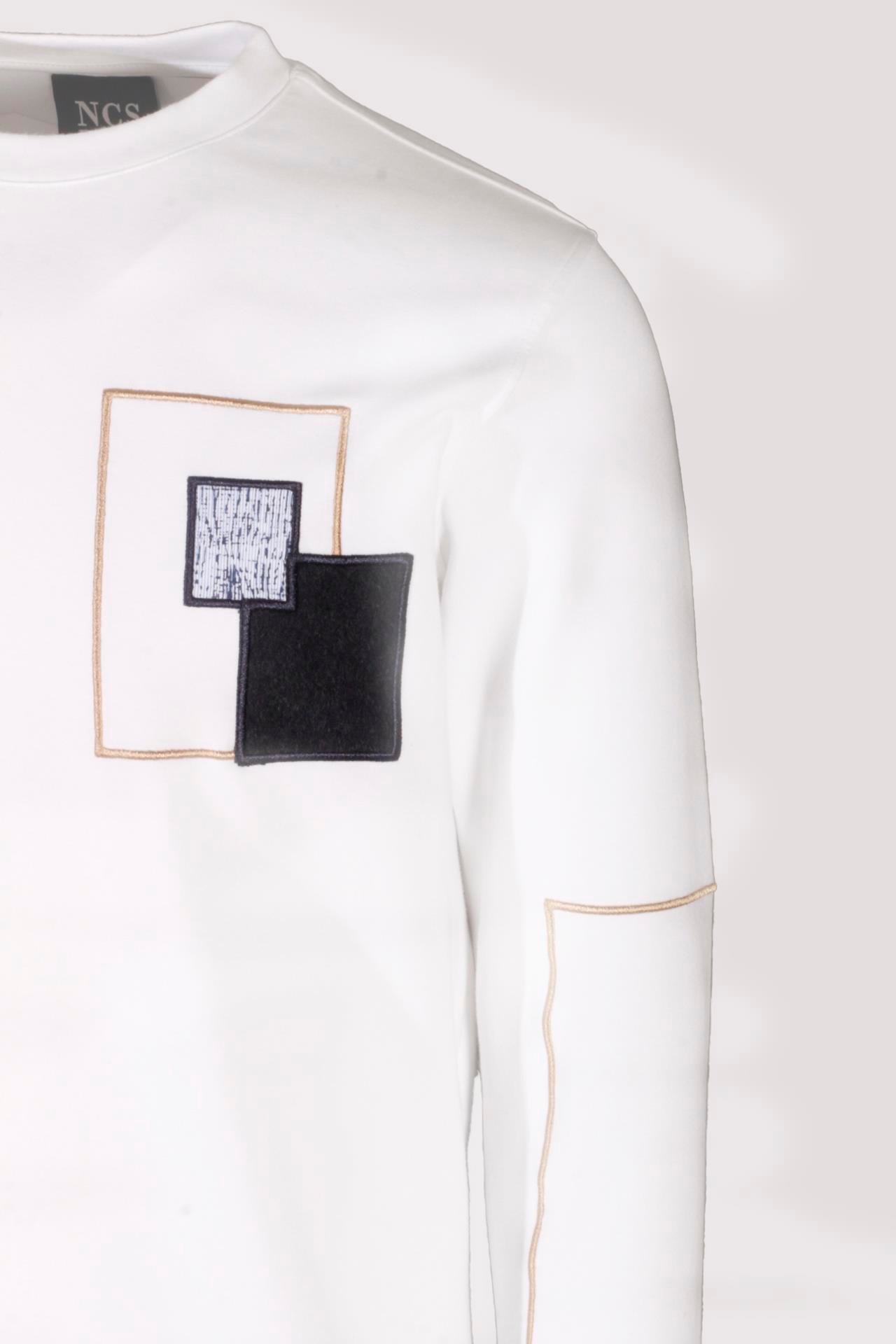 Erkek Sweatshirt Beyaz Bisiklet Yaka Relax Fit Nakış Detaylı Double Face Pamuk Sweat NCS JEANS 1618