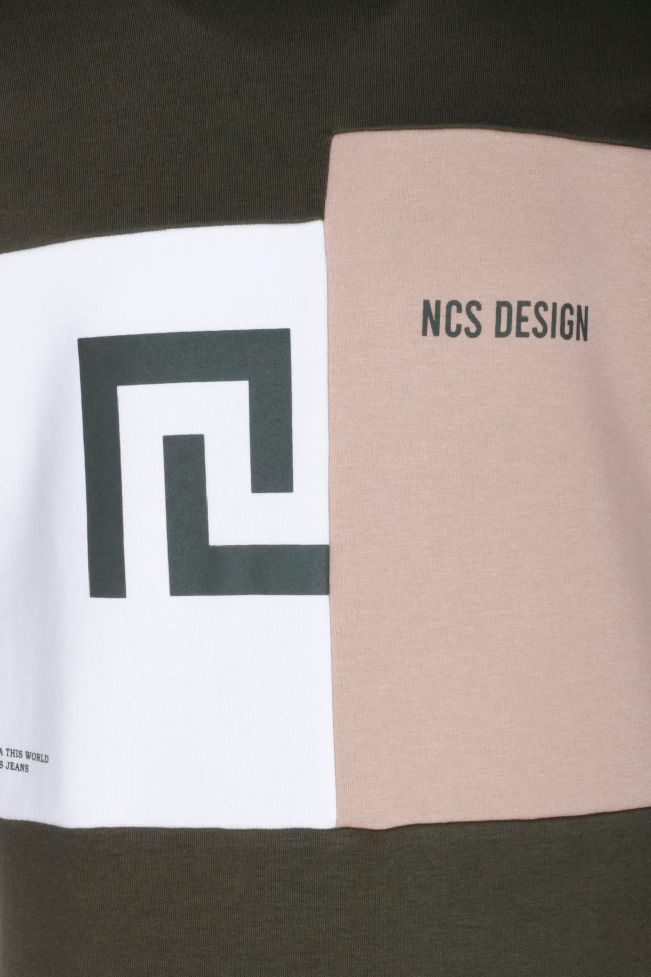 Erkek Sweatshirt Haki Monogram Desenli Logo Detaylı Relaxed Fit Crewneck NCS JEANS 1625