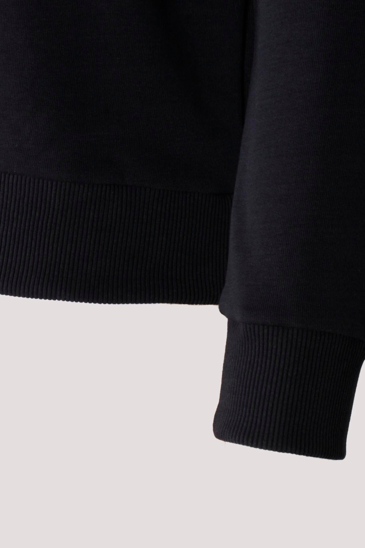 Erkek Sweatshirt Siyah Baskılı Relax Fit Pamuklu Jakar Panelli Crewneck NCS JEANS 1619