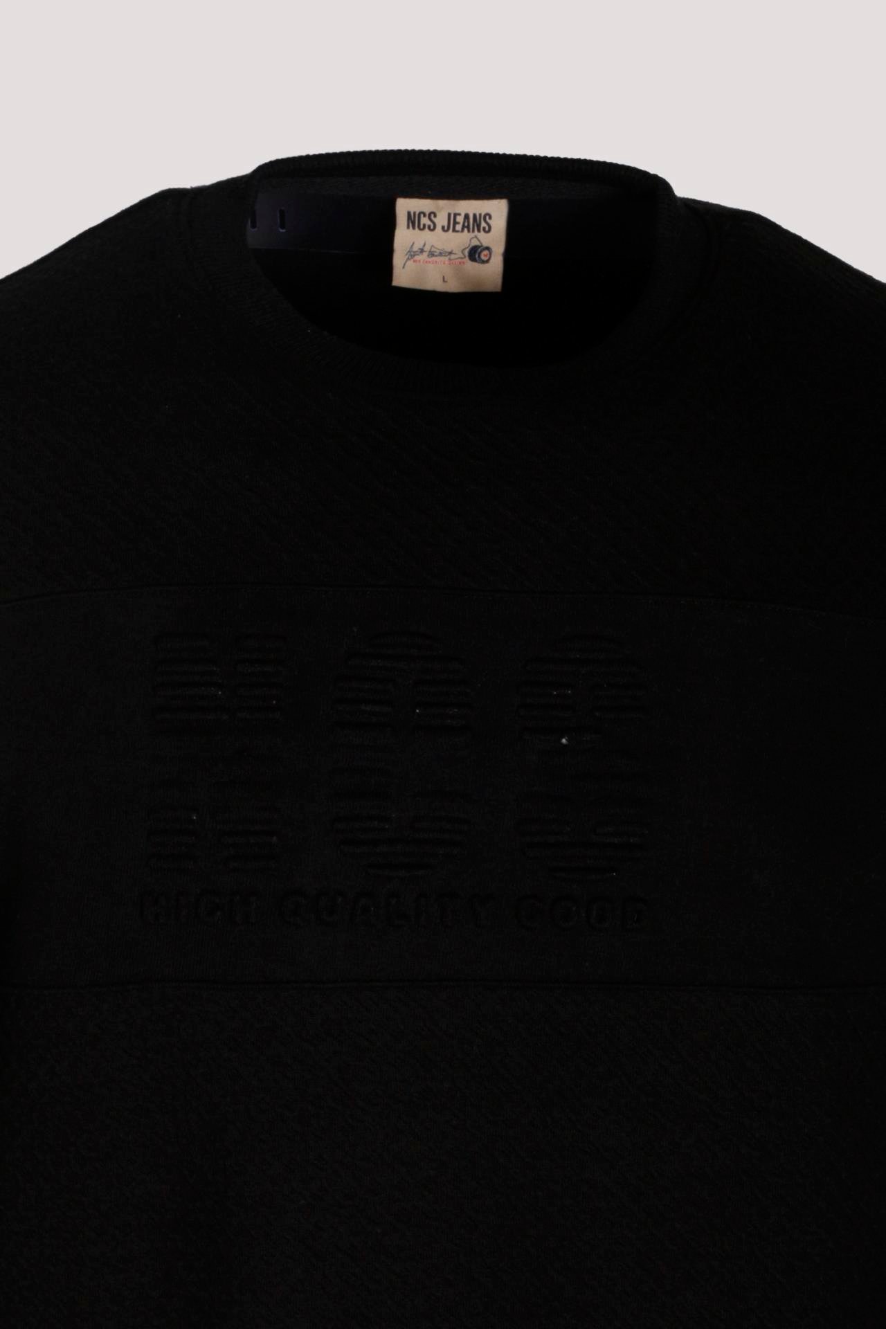 Erkek Sweatshirt Siyah Kabartma Baskılı Bisiklet Yaka Logo Detay Cotonel Kumaş Sweat NCS JEANS 1614