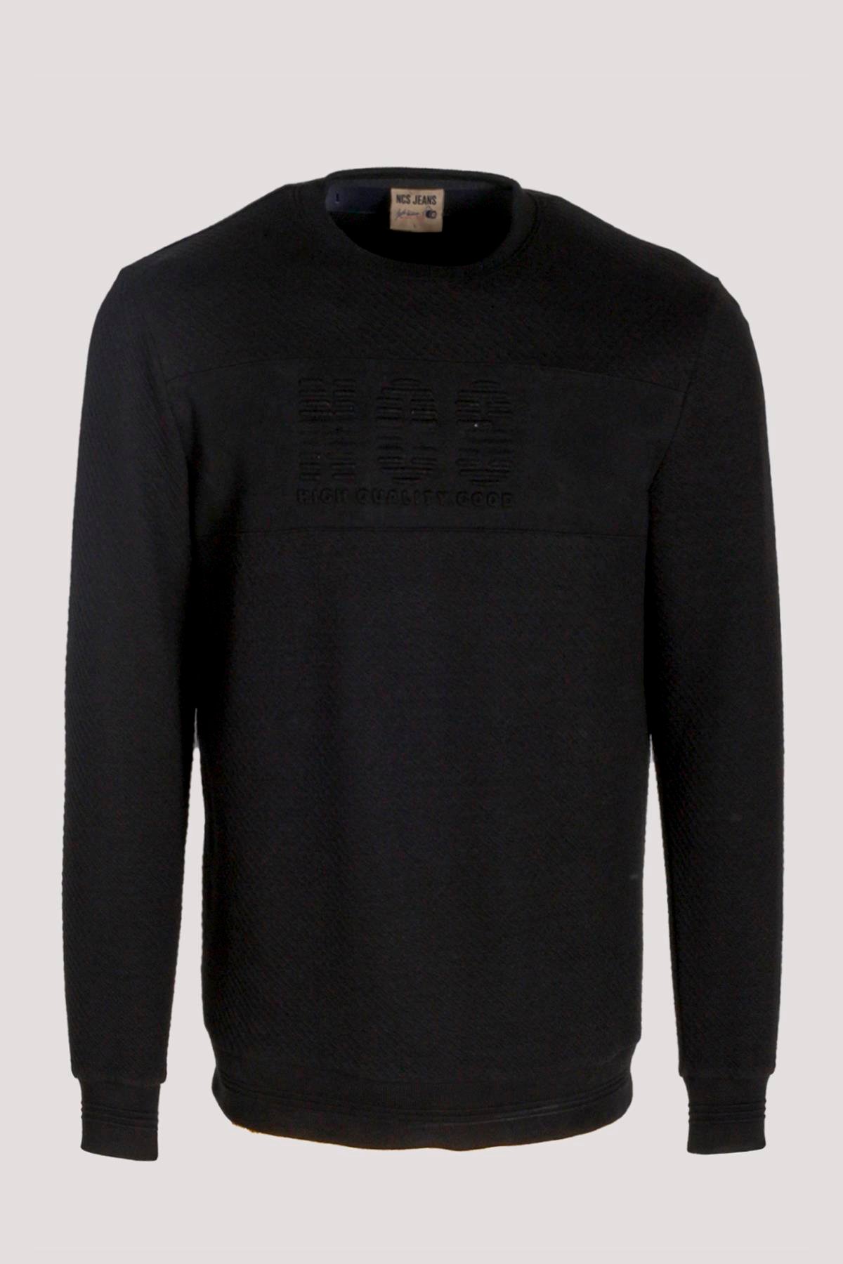 Erkek Sweatshirt Siyah Kabartma Baskılı Bisiklet Yaka Logo Detay Cotonel Kumaş Sweat NCS JEANS 1614