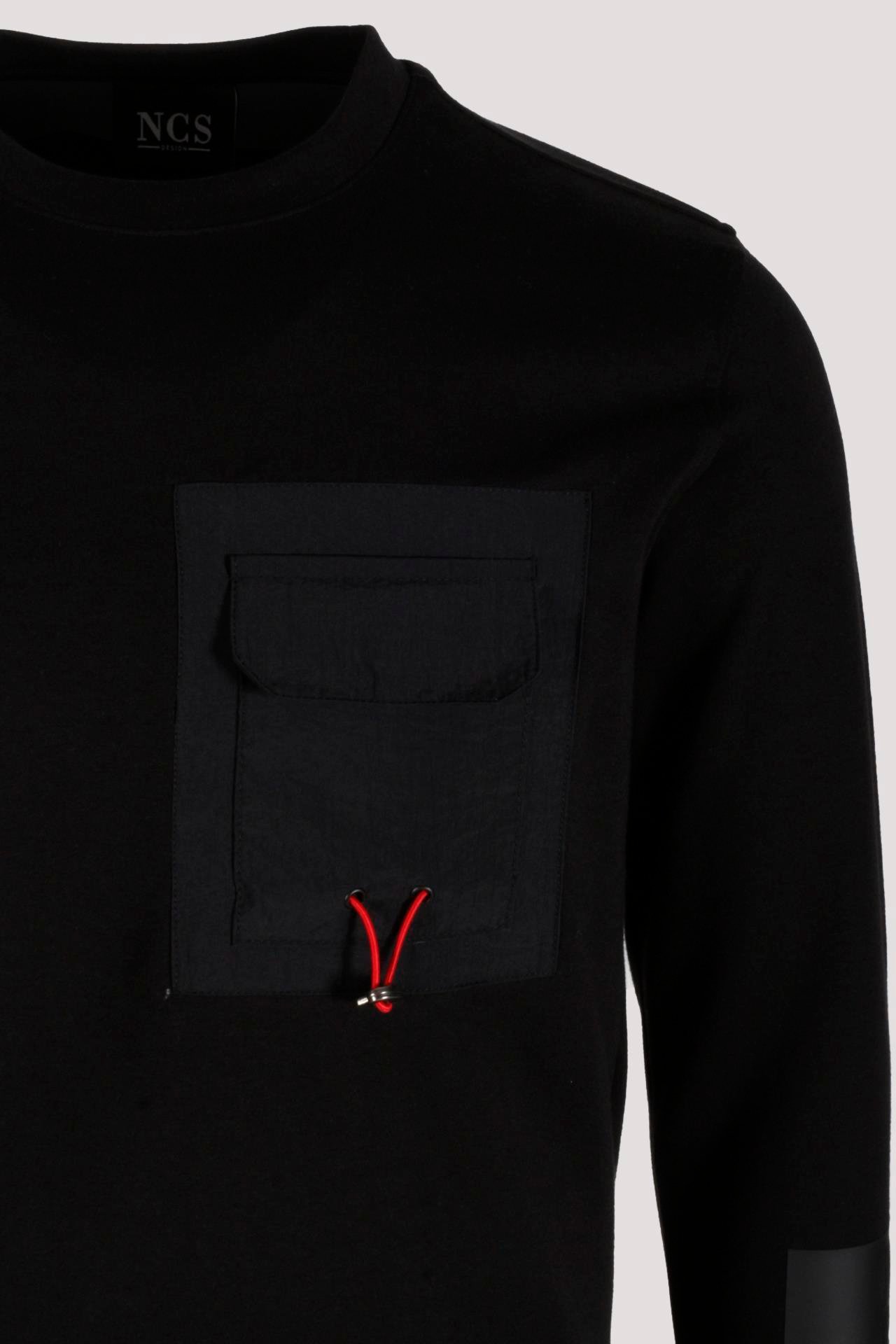 Erkek Sweatshirt Siyah Ön Cep Detaylı Relaxed Fit Double Face Crewneck NCS JEANS 1640