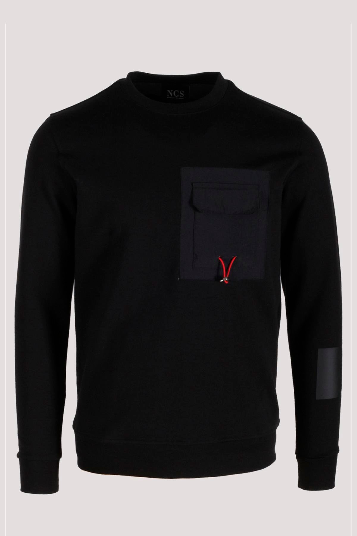 Erkek Sweatshirt Siyah Ön Cep Detaylı Relaxed Fit Double Face Crewneck NCS JEANS 1640
