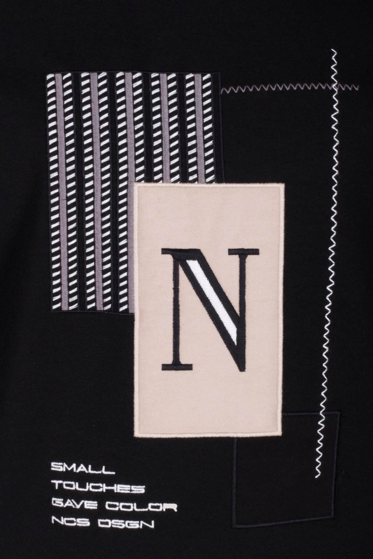 Erkek Sweatshirt Siyah Relaxed Fit Double Face N Aplike Sargı Nakış Logo Detaylı Crewneck NCS JEANS 1649