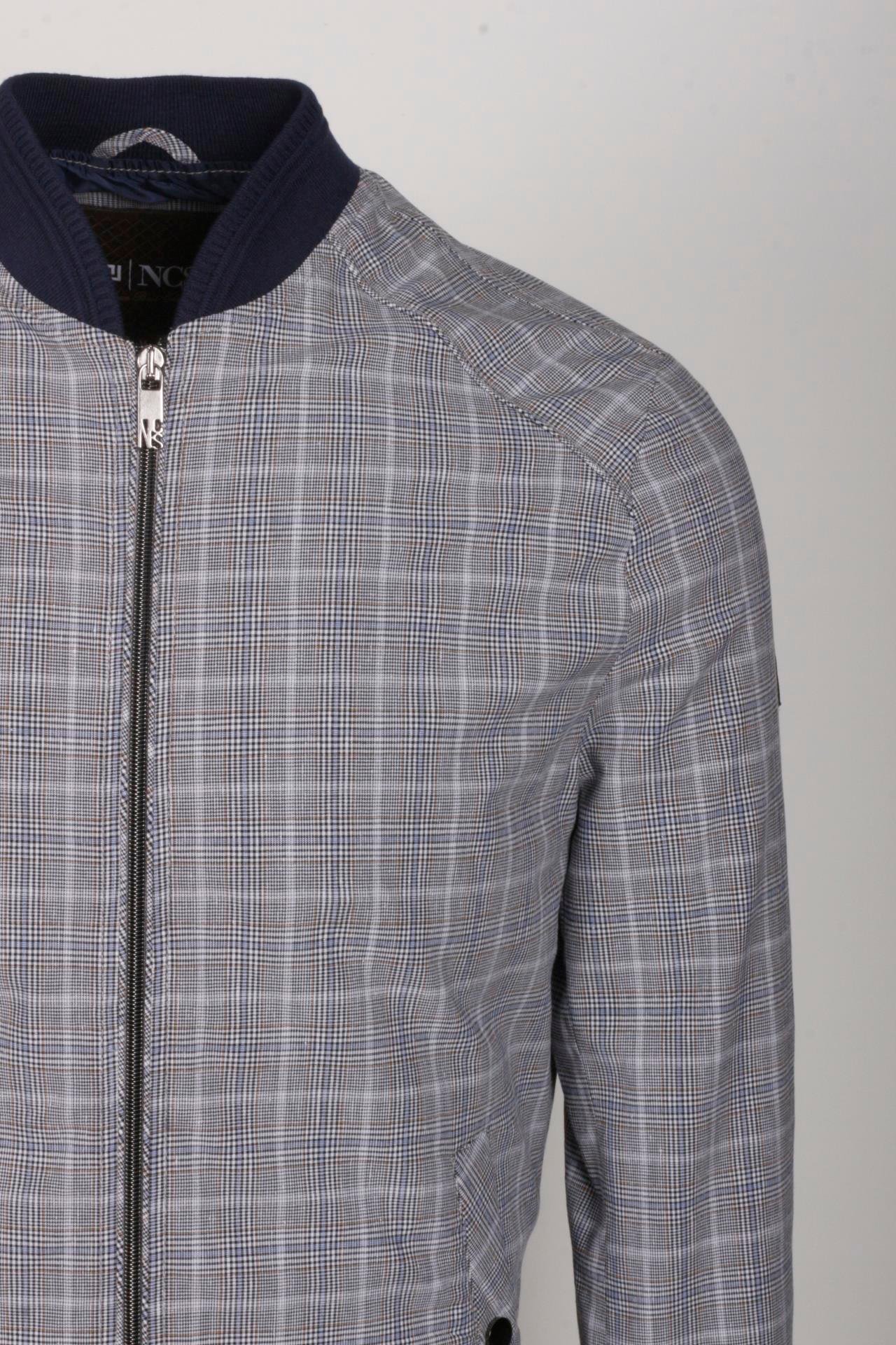 Erkek Taş Bomber Ceket Keten Karışım Slim Fit Ekose Kare Desenli Ribana İnce Astar Ceket NCS JEANS 4984