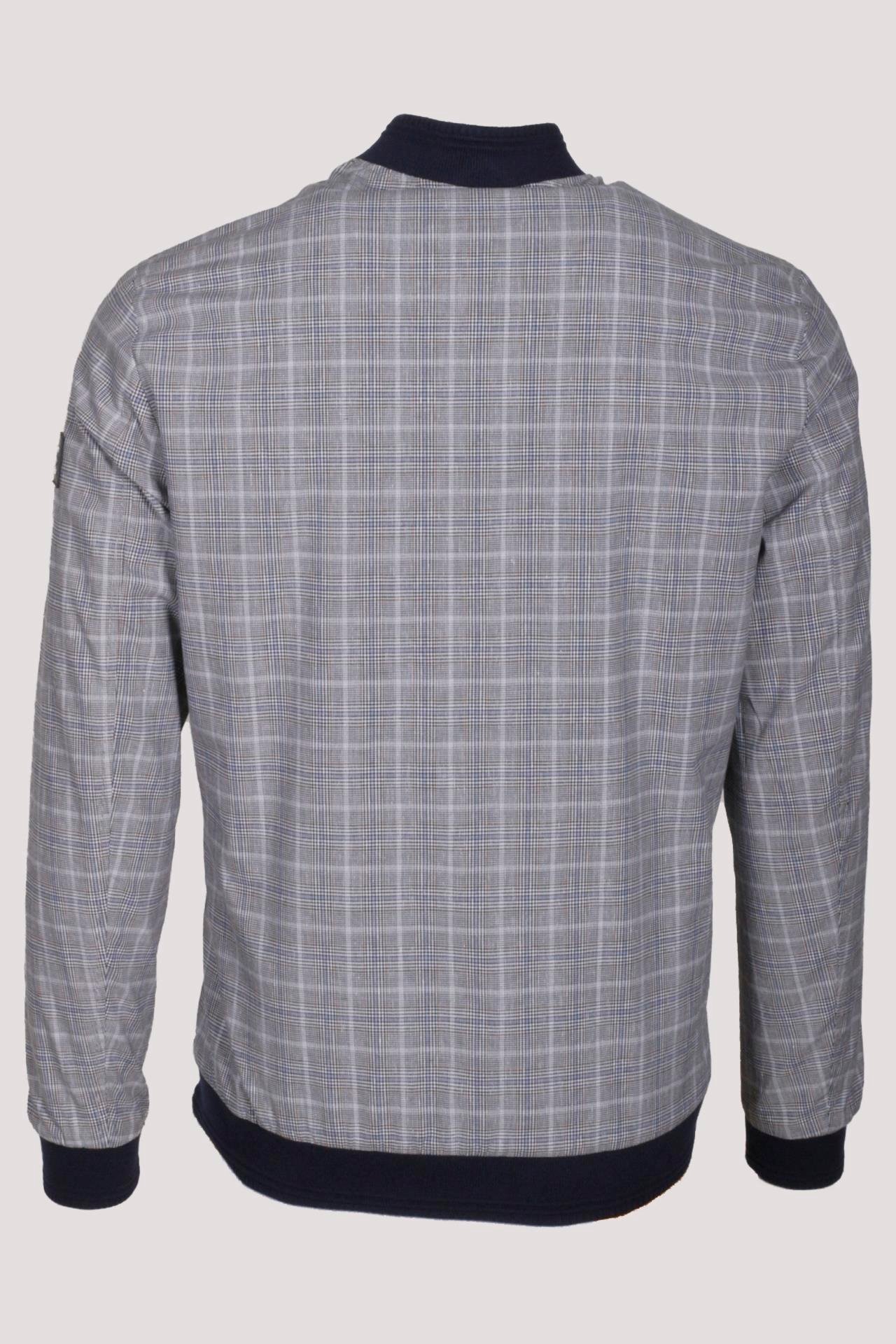 Erkek Taş Bomber Ceket Keten Karışım Slim Fit Ekose Kare Desenli Ribana İnce Astar Ceket NCS JEANS 4984