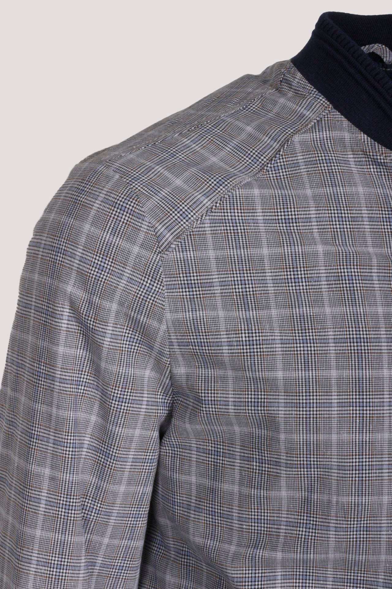 Erkek Taş Bomber Ceket Keten Karışım Slim Fit Ekose Kare Desenli Ribana İnce Astar Ceket NCS JEANS 4984