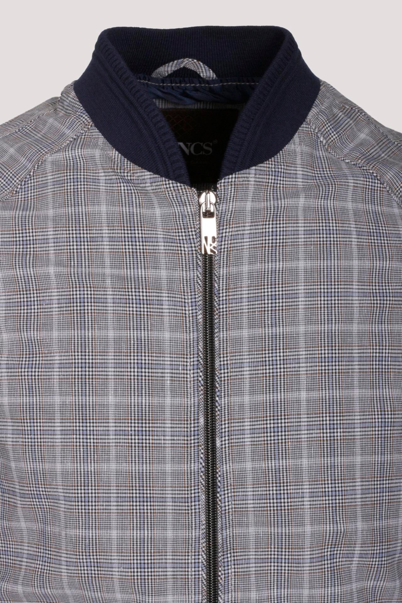 Erkek Taş Bomber Ceket Keten Karışım Slim Fit Ekose Kare Desenli Ribana İnce Astar Ceket NCS JEANS 4984