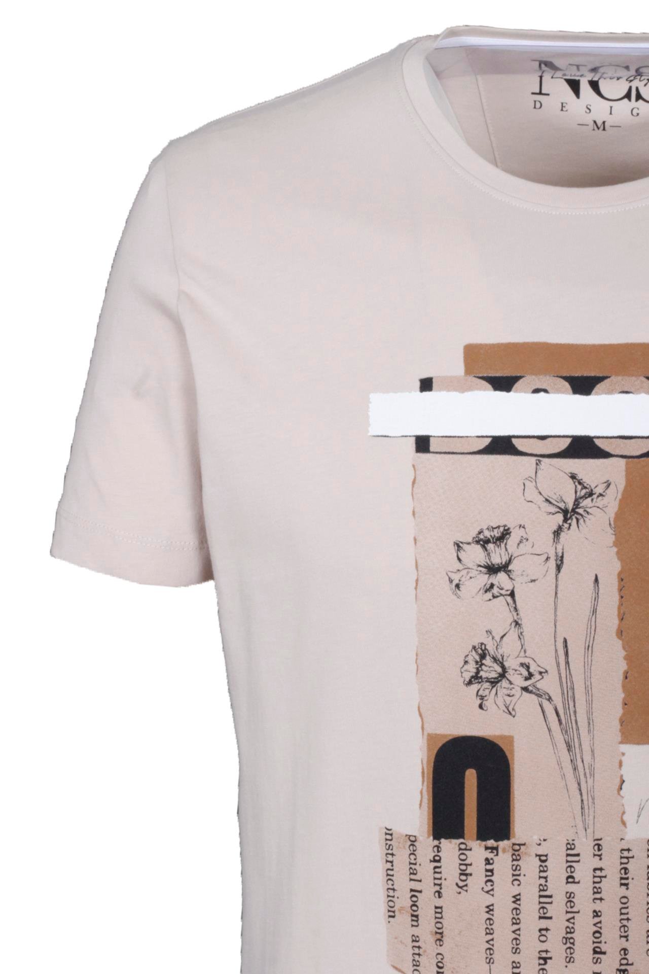 Erkek Tişört Bisiklet Yaka Bej %100 Pamuk Slim Fit Baskılı T-shirt NCS JEANS 1228