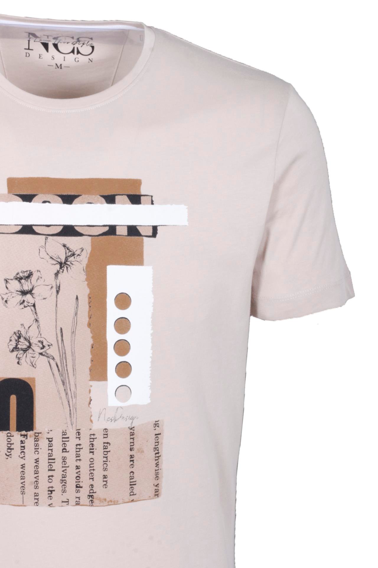 Erkek Tişört Bisiklet Yaka Bej %100 Pamuk Slim Fit Baskılı T-shirt NCS JEANS 1228