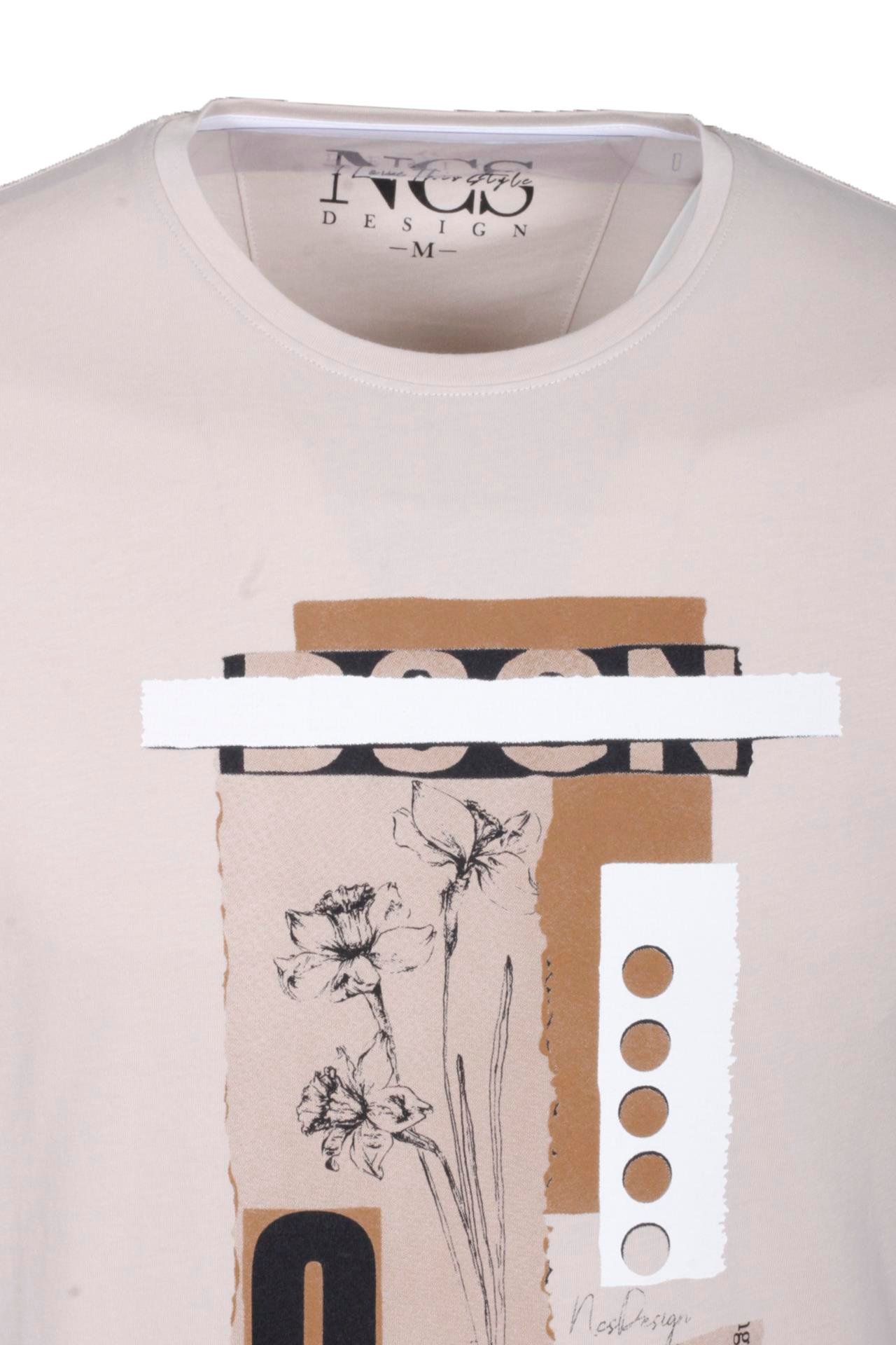 Erkek Tişört Bisiklet Yaka Bej %100 Pamuk Slim Fit Baskılı T-shirt NCS JEANS 1228