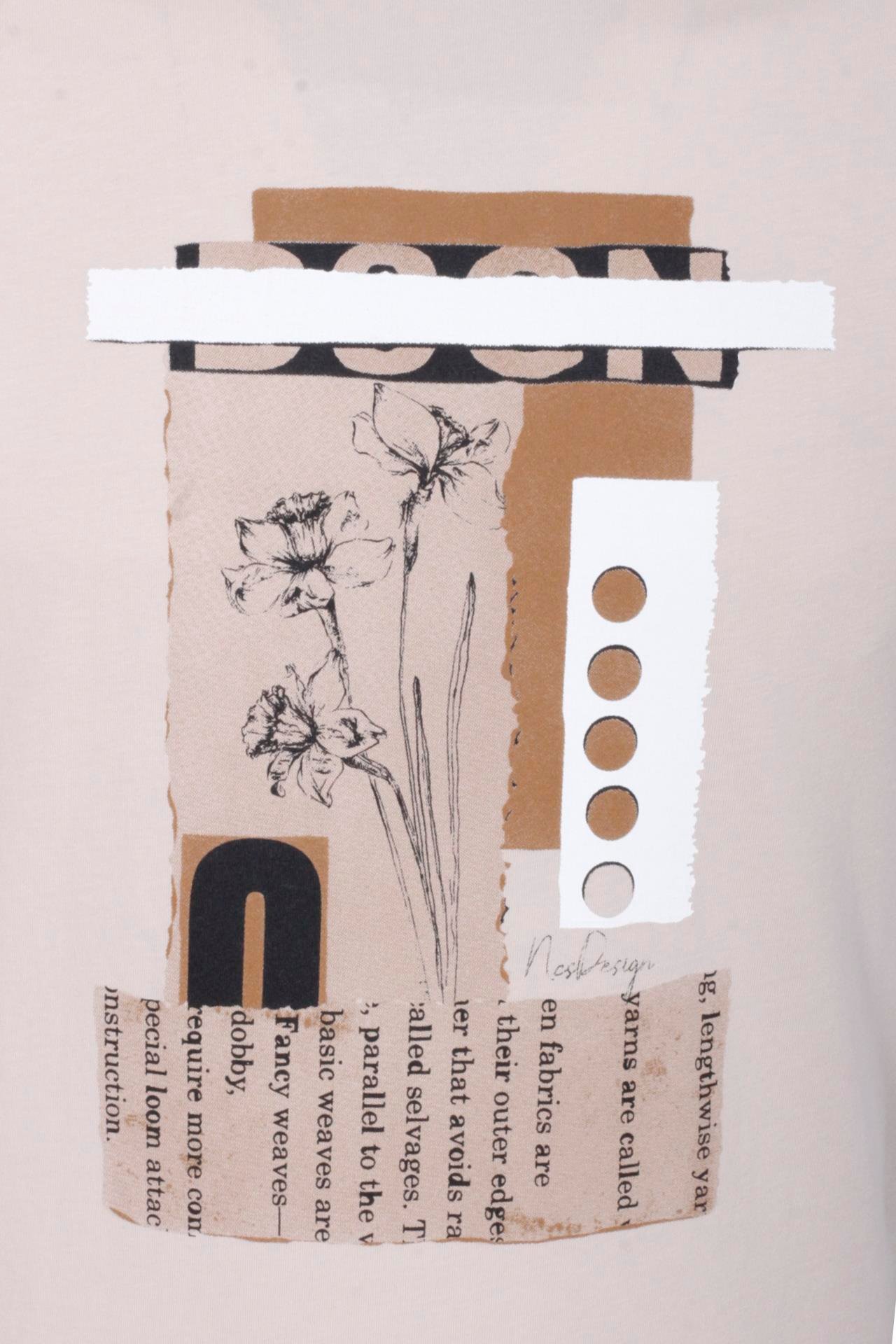 Erkek Tişört Bisiklet Yaka Bej %100 Pamuk Slim Fit Baskılı T-shirt NCS JEANS 1228