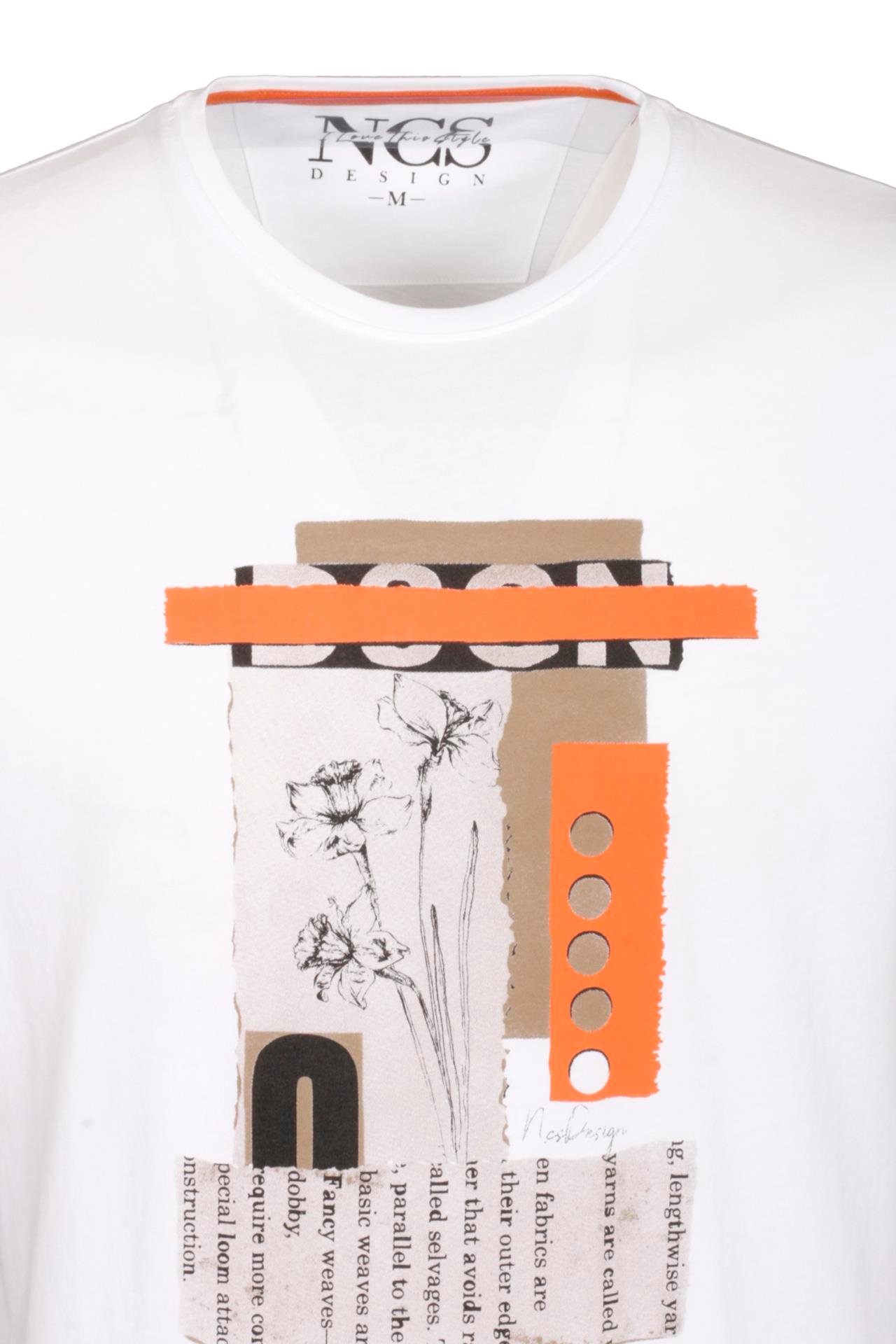 Erkek Tişört Bisiklet Yaka Beyaz %100 Pamuk Slim Fit Baskılı T-shirt NCS JEANS 1228