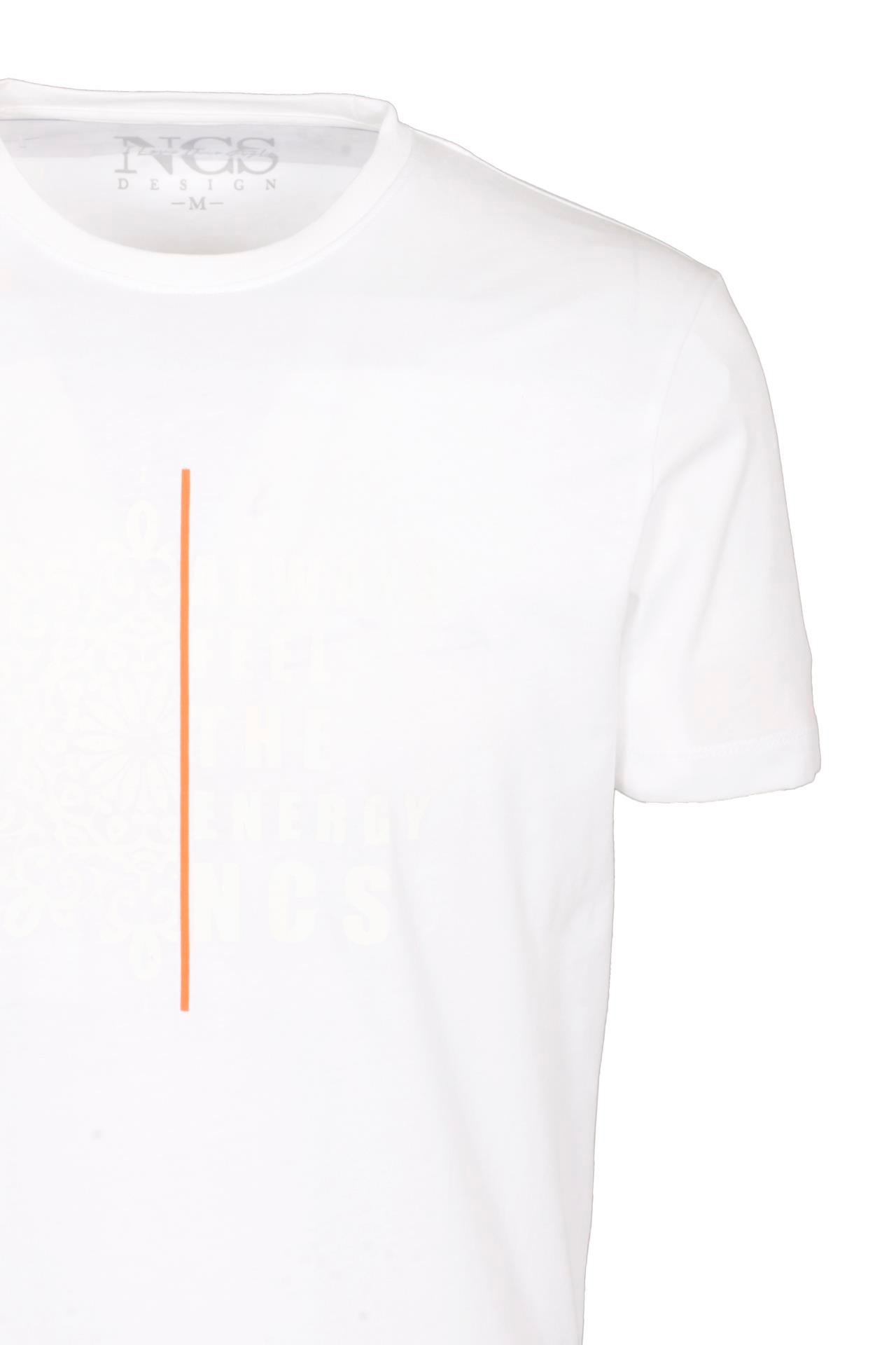 Erkek Tişört Bisiklet Yaka Beyaz %100 Pamuk Slim Fit Desenli T-shirt NCS JEANS 1203