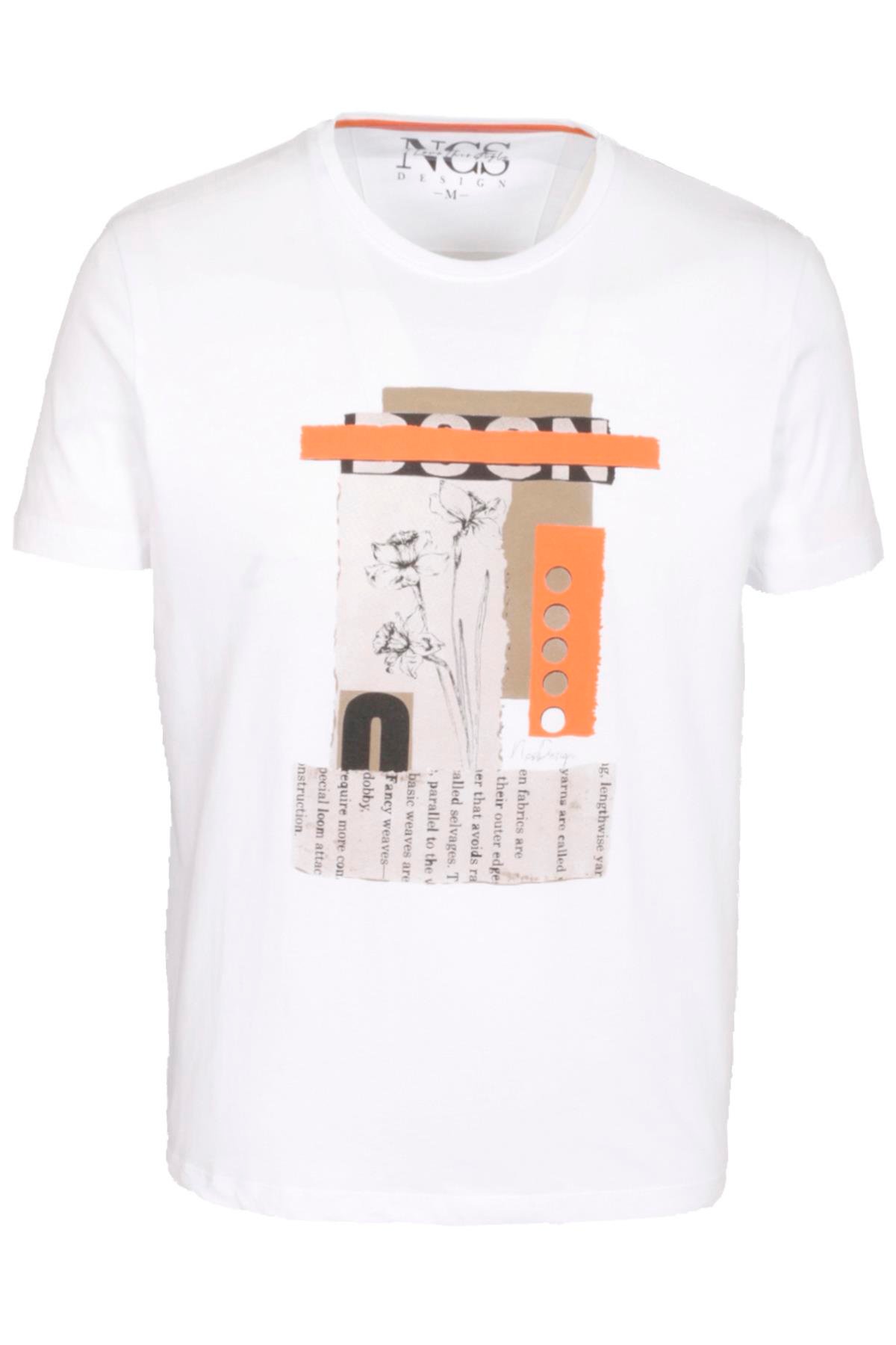 Erkek Tişört Bisiklet Yaka Beyaz %100 Pamuk Slim Fit Baskılı T-shirt NCS JEANS 1228