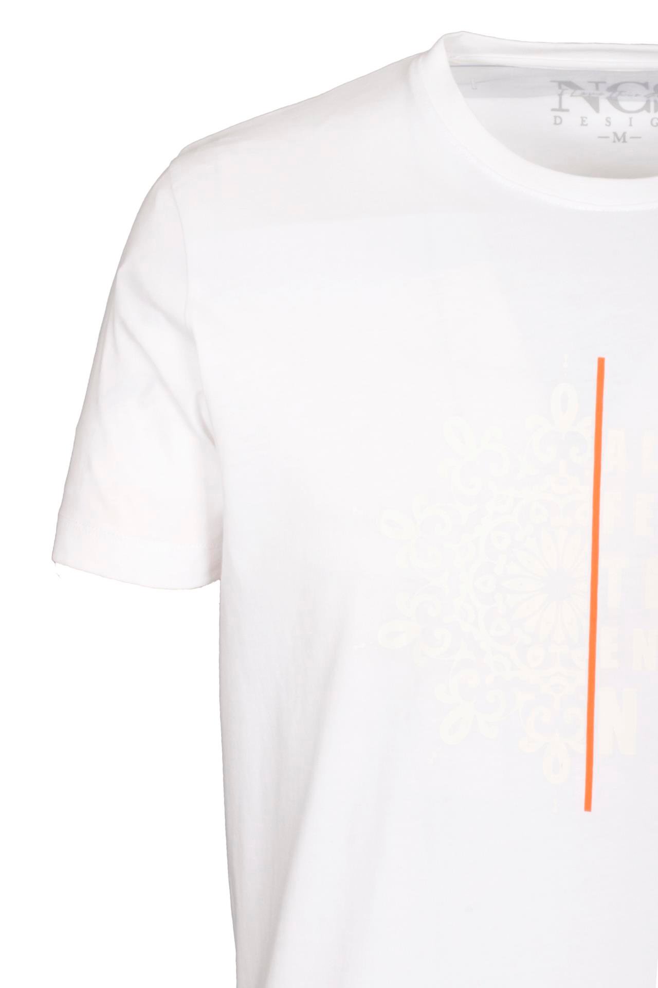 Erkek Tişört Bisiklet Yaka Beyaz %100 Pamuk Slim Fit Desenli T-shirt NCS JEANS 1203