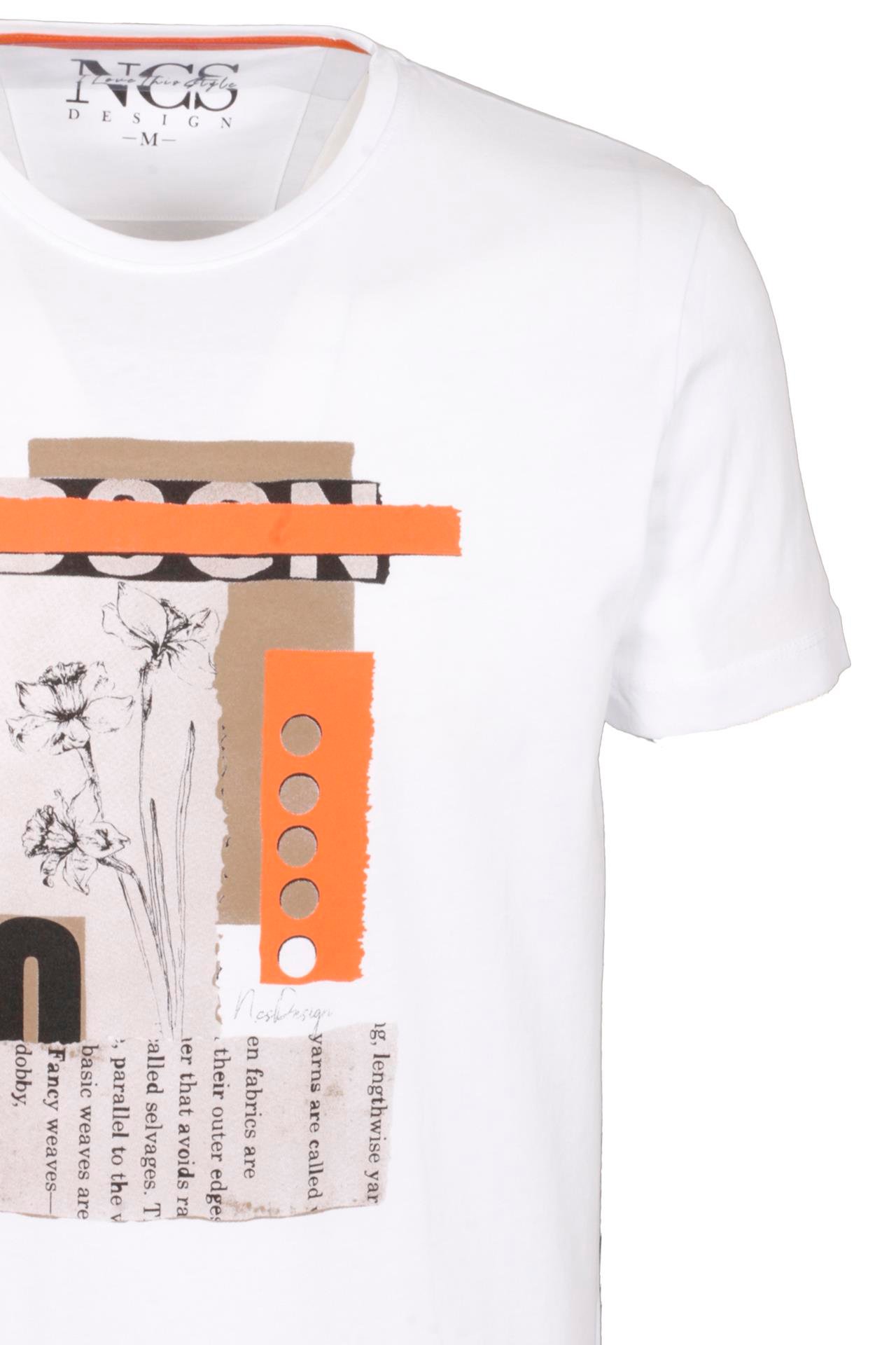 Erkek Tişört Bisiklet Yaka Beyaz %100 Pamuk Slim Fit Baskılı T-shirt NCS JEANS 1228