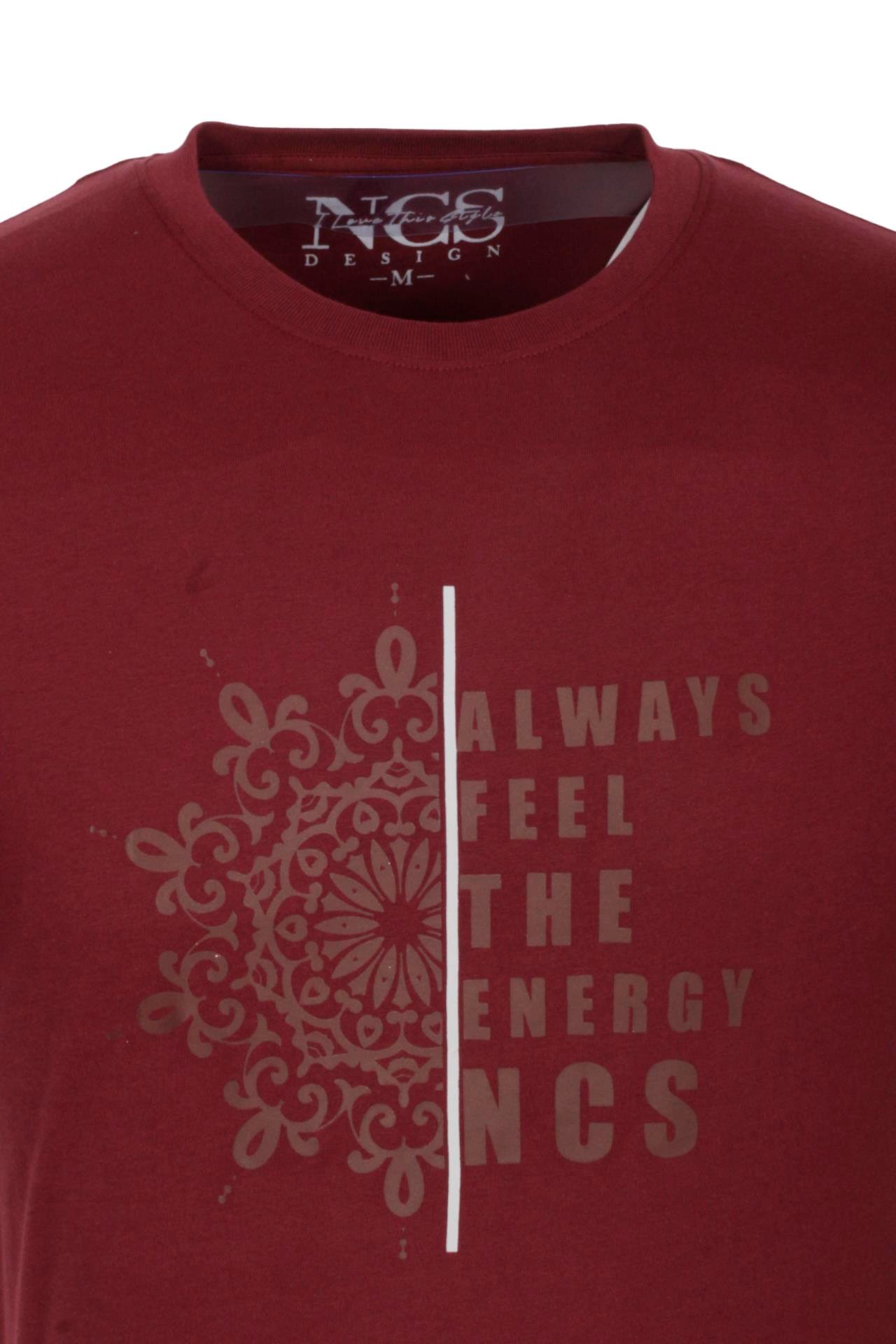 Erkek Tişört Bisiklet Yaka Bordo %100 Pamuk Slim Fit Desenli T-shirt NCS JEANS 1203