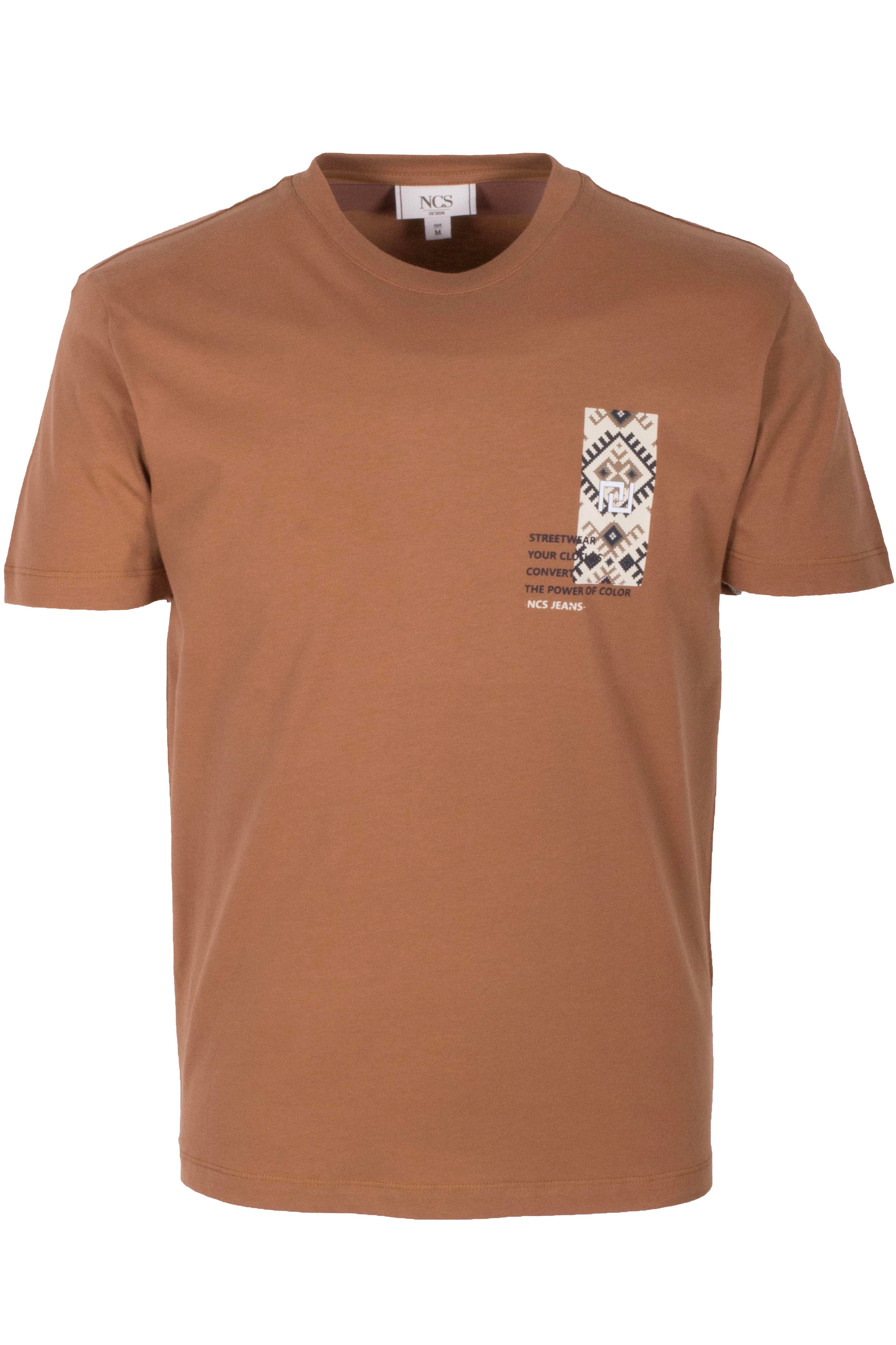 Erkek Tişört Bisiklet Yaka Camel %100 Pamuk Slim Fit Göğüs ve Sırt Baskılı T-shirt NCS JEANS 1299