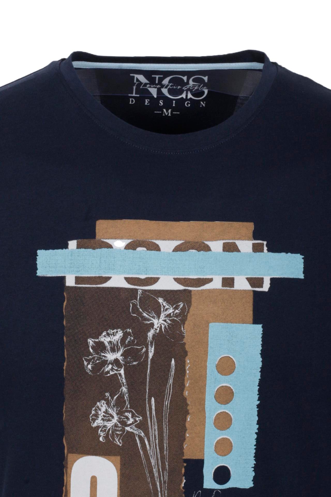 Erkek Tişört Bisiklet Yaka Lacivert %100 Pamuk Slim Fit Baskılı T-shirt NCS JEANS 1228