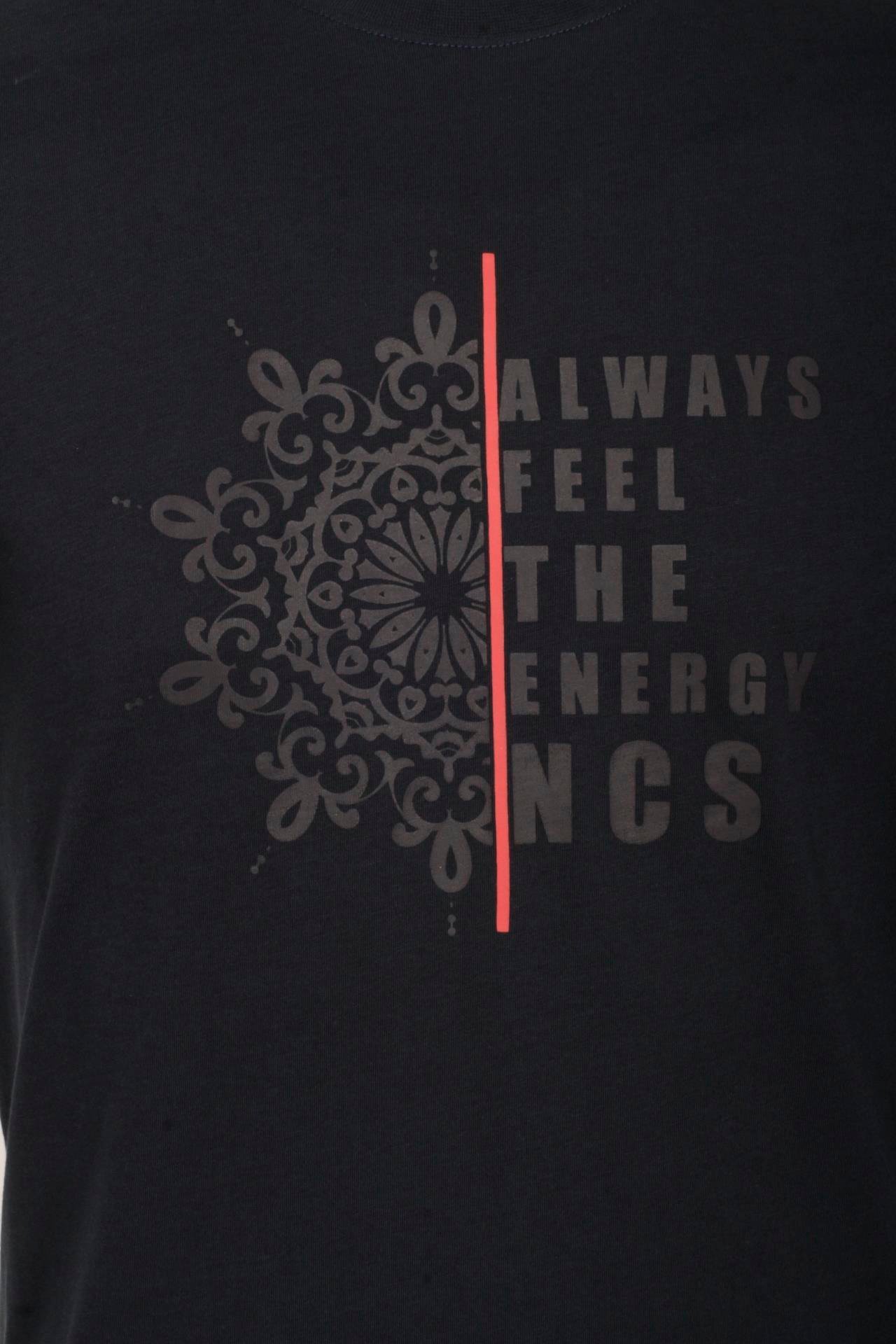 Erkek Tişört Bisiklet Yaka Lacivert %100 Pamuk Slim Fit Desenli T-shirt NCS JEANS 1203