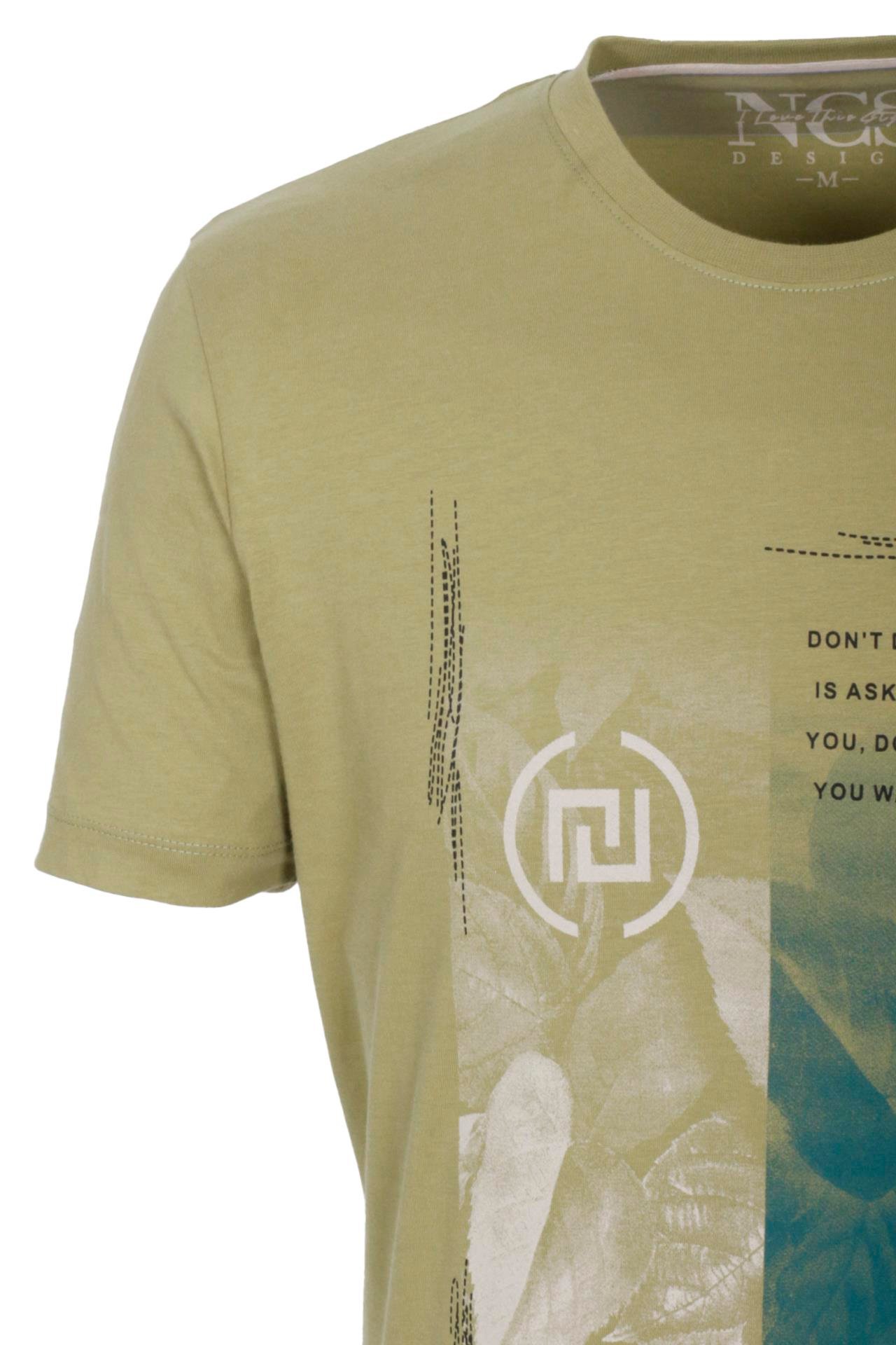 Erkek Tişört Bisiklet Yaka Olive %100 Pamuk Slim Fit Baskılı T-shirt NCS JEANS 1209