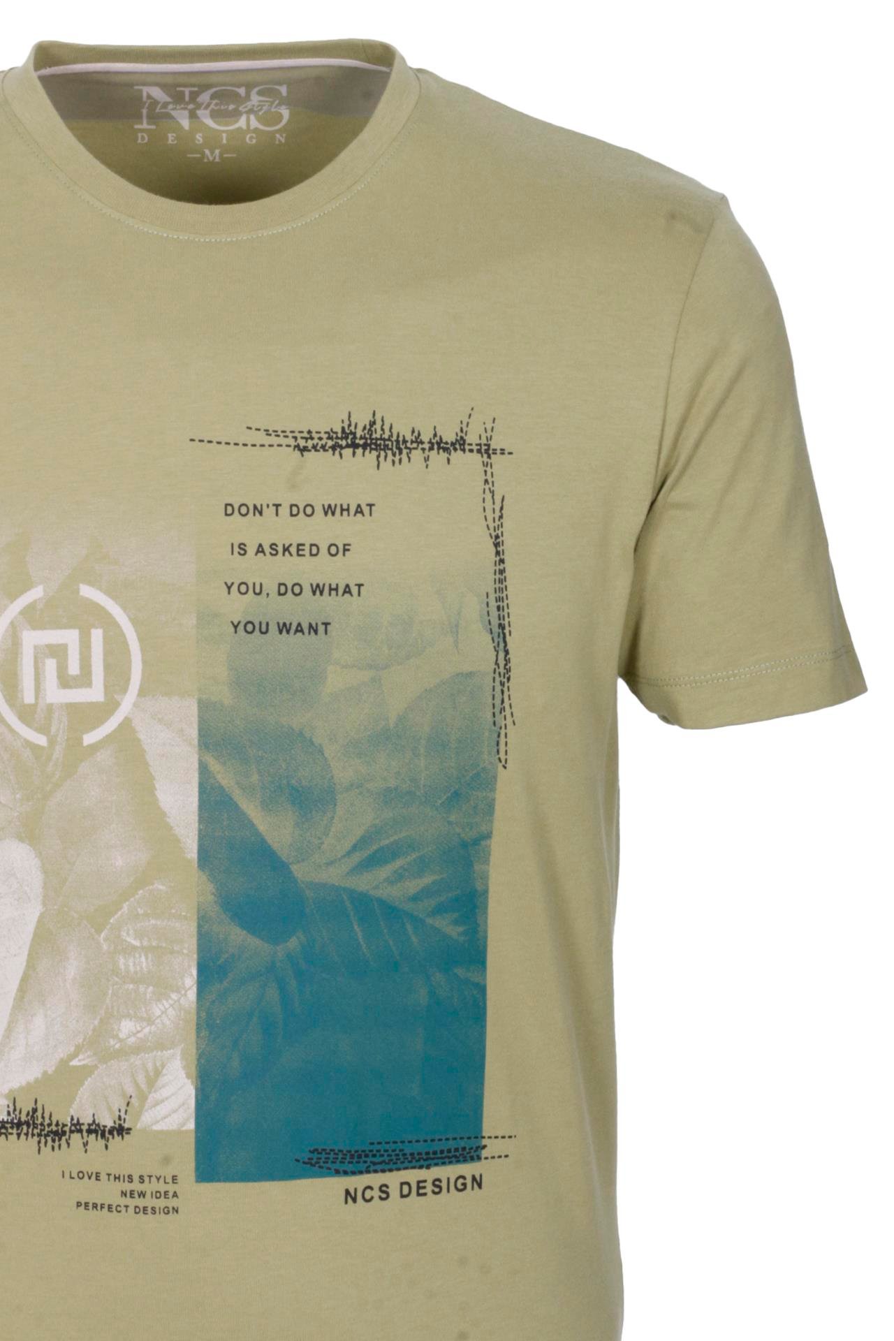 Erkek Tişört Bisiklet Yaka Olive %100 Pamuk Slim Fit Baskılı T-shirt NCS JEANS 1209