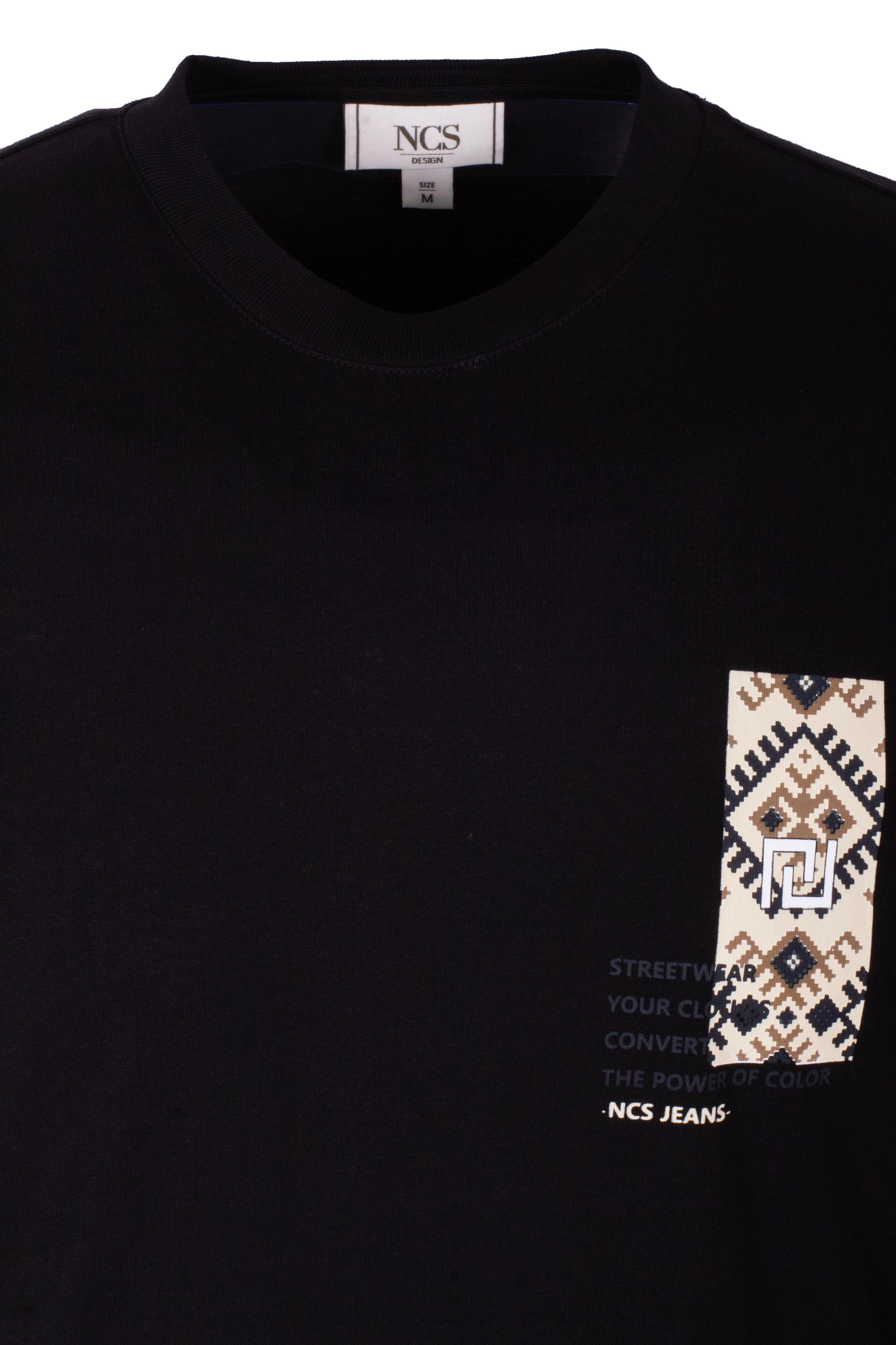 Erkek Tişört Bisiklet Yaka Siyah %100 Pamuk Slim Fit Göğüs ve Sırt Baskılı T-shirt NCS JEANS 1299