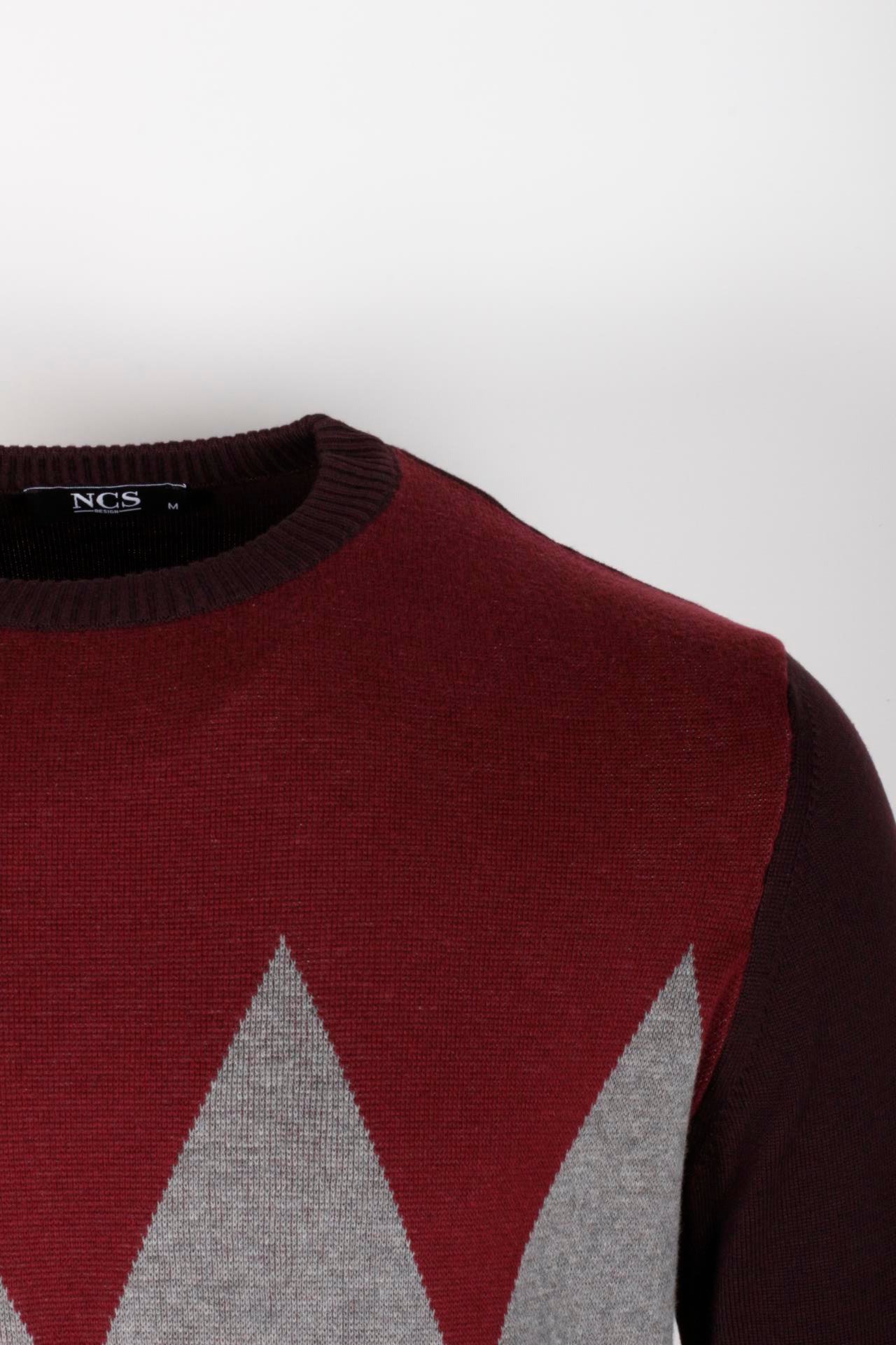 Erkek Triko Bordo Bisiklet Yaka Baklava Desenli Slim Fit Pamuklu Kazak NCS JEANS 3727