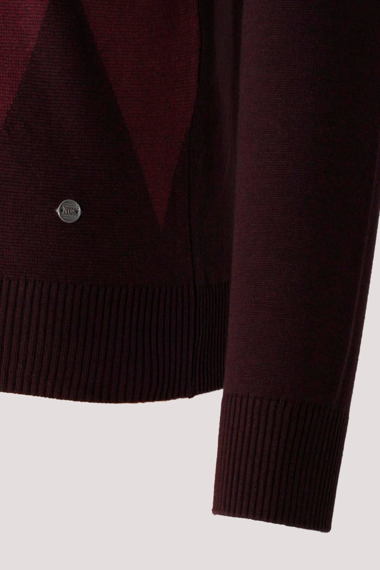 Erkek Triko Bordo Bisiklet Yaka Baklava Desenli Slim Fit Pamuklu Kazak NCS JEANS 3727