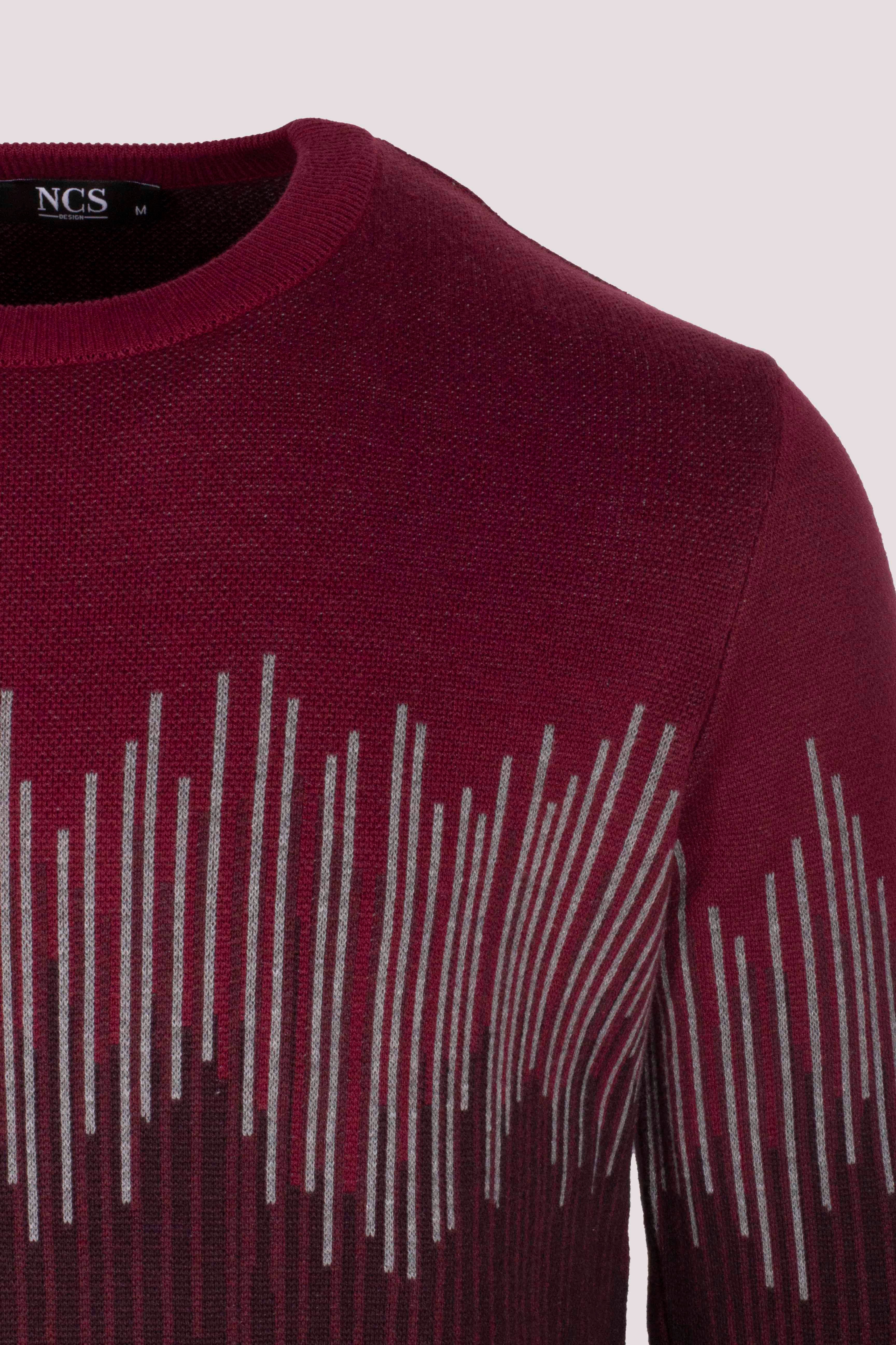 Erkek Triko Bordo Bisiklet Yaka Desenli Slim Fit Pamuklu Kazak 3723