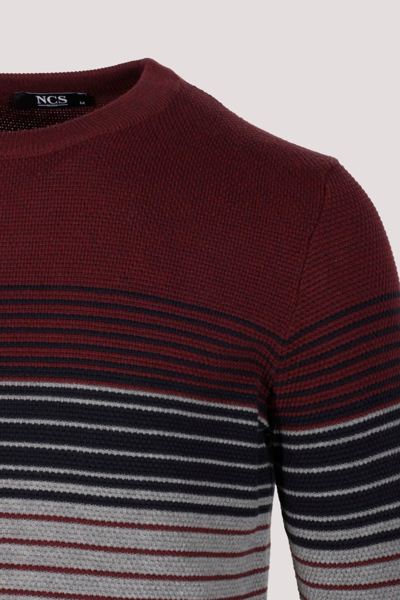 Erkek Triko Bordo Bisiklet Yaka Desenli Slim Fit Pamuklu Kazak NCS JEANS 3735