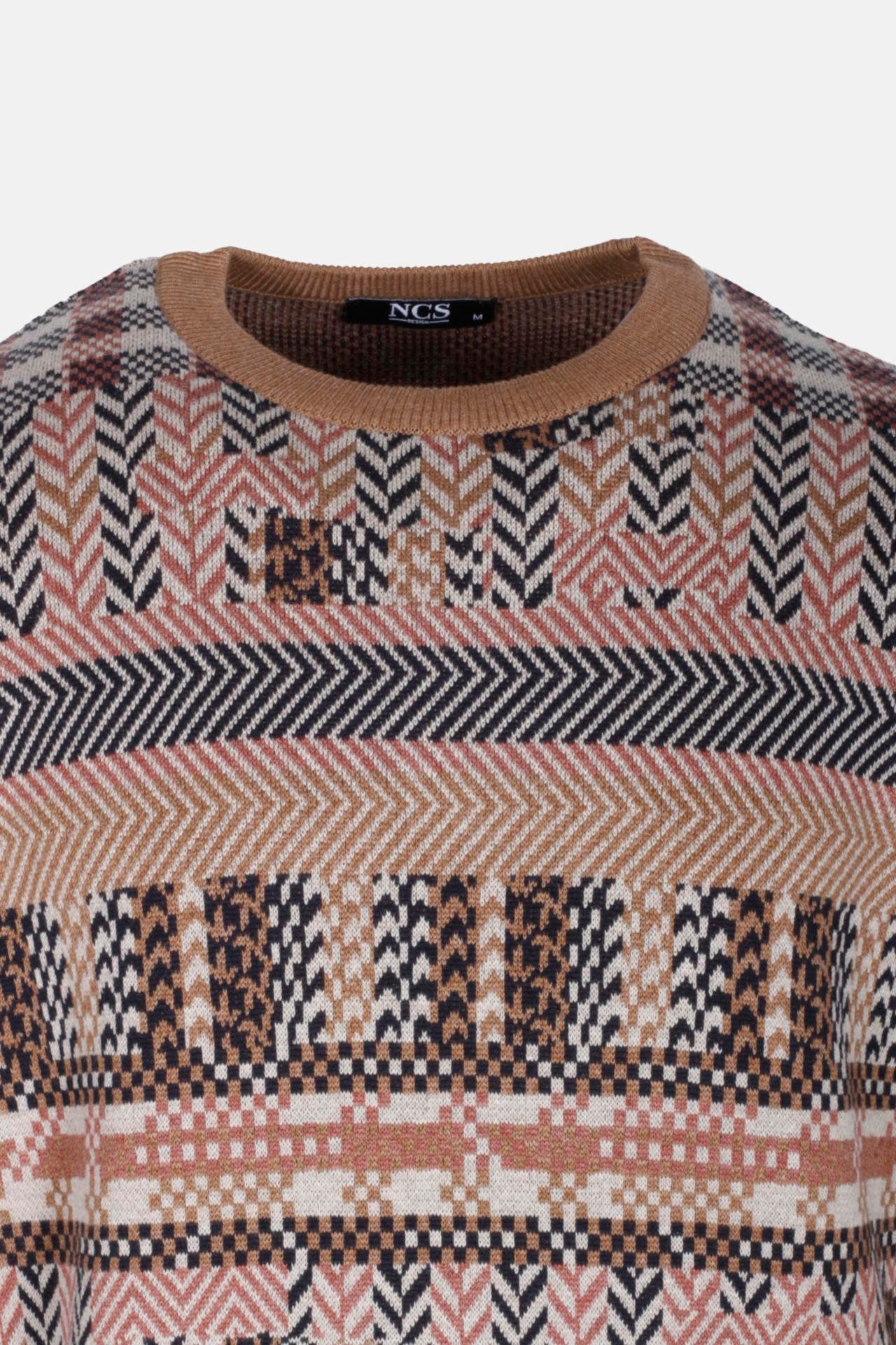 Erkek Triko Camel Bisiklet Yaka Desenli Slim Fit Pamuklu Kazak NCS JEANS 3721