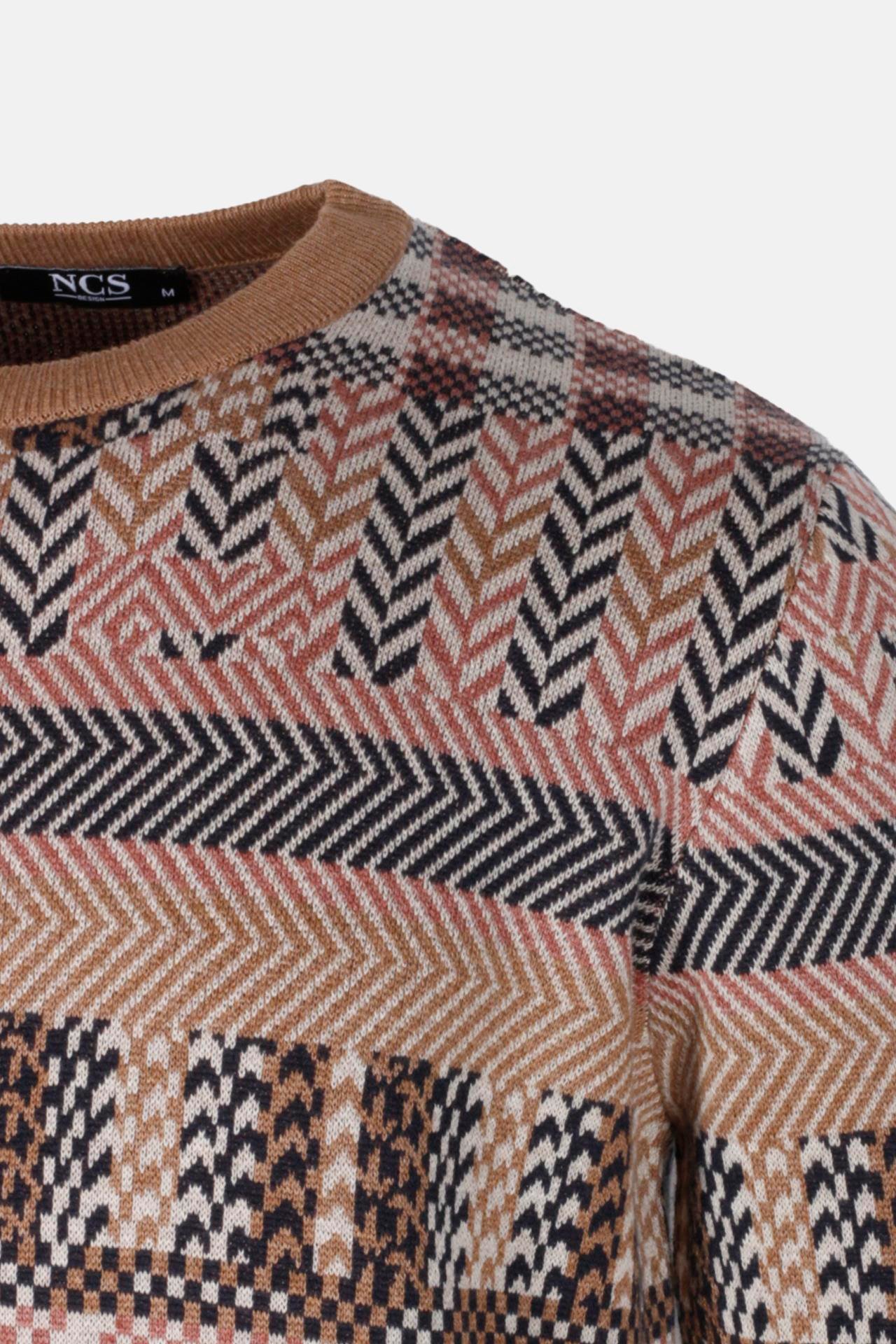 Erkek Triko Camel Bisiklet Yaka Desenli Slim Fit Pamuklu Kazak NCS JEANS 3721