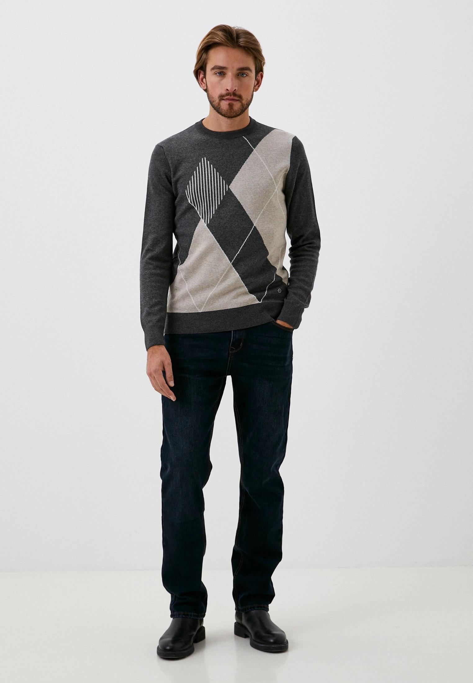 Erkek Triko Koyu Grimelanj Bisiklet Yaka Koyu Grimelanj Baklava Desenli Slim Fit Pamuklu Kazak NCS JEANS 3728