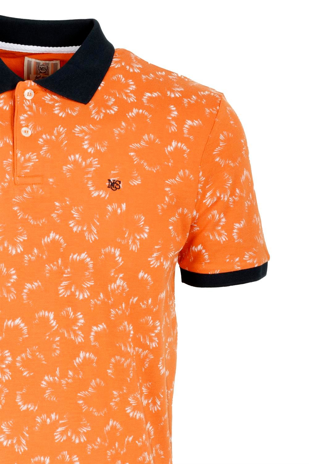 Erkek Turuncu Slim Fit Polo Yaka Baskılı %100 Pamuk Kol Ribanalı T-shirt Jeans 1997