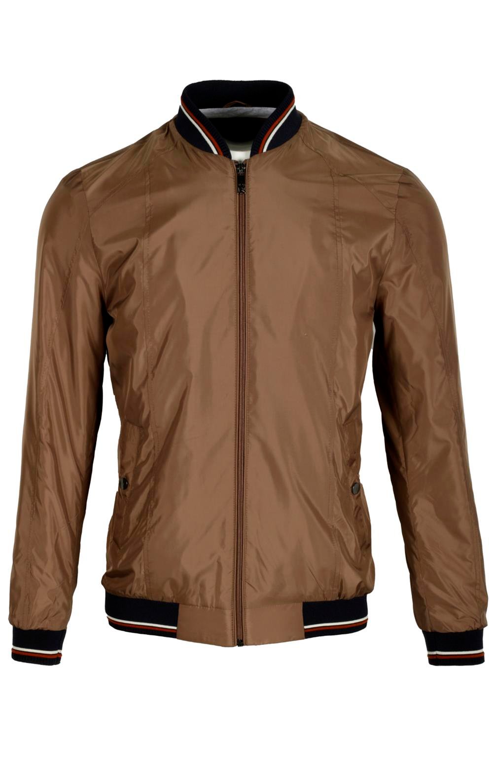 Erkek Vizon Ribanalı Slim Fit Bomber Ceket Baharlık ve Mevsimlik Jeans 4986