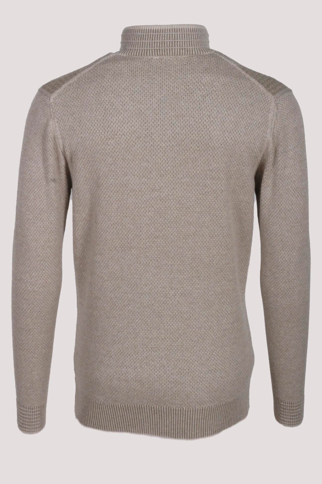 Erkek Yarım Fermuarlı Triko Bej Slim Fit Desenli Pamuklu Knitwear NCS JEANS 3709