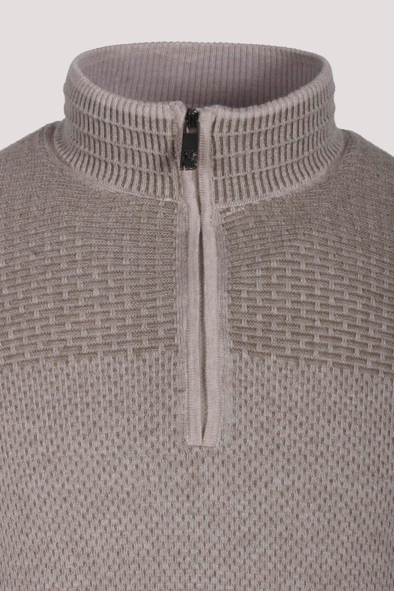 Erkek Yarım Fermuarlı Triko Bej Slim Fit Desenli Pamuklu Knitwear NCS JEANS 3709