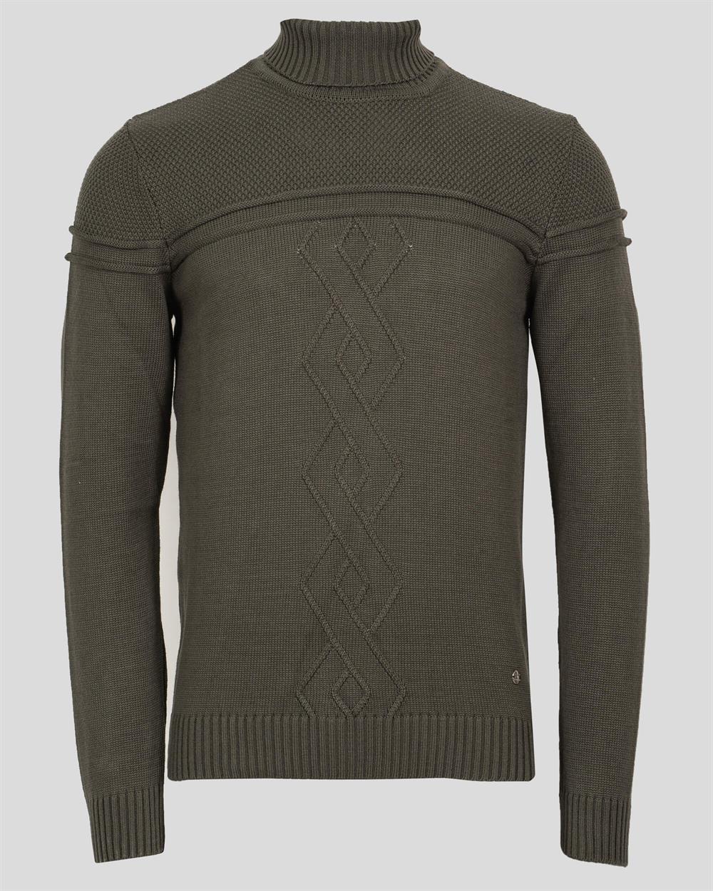 Haki Erkek Tam Boğazlı Örgü Desenli Slim Fit Kazak NCS JEANS 3659