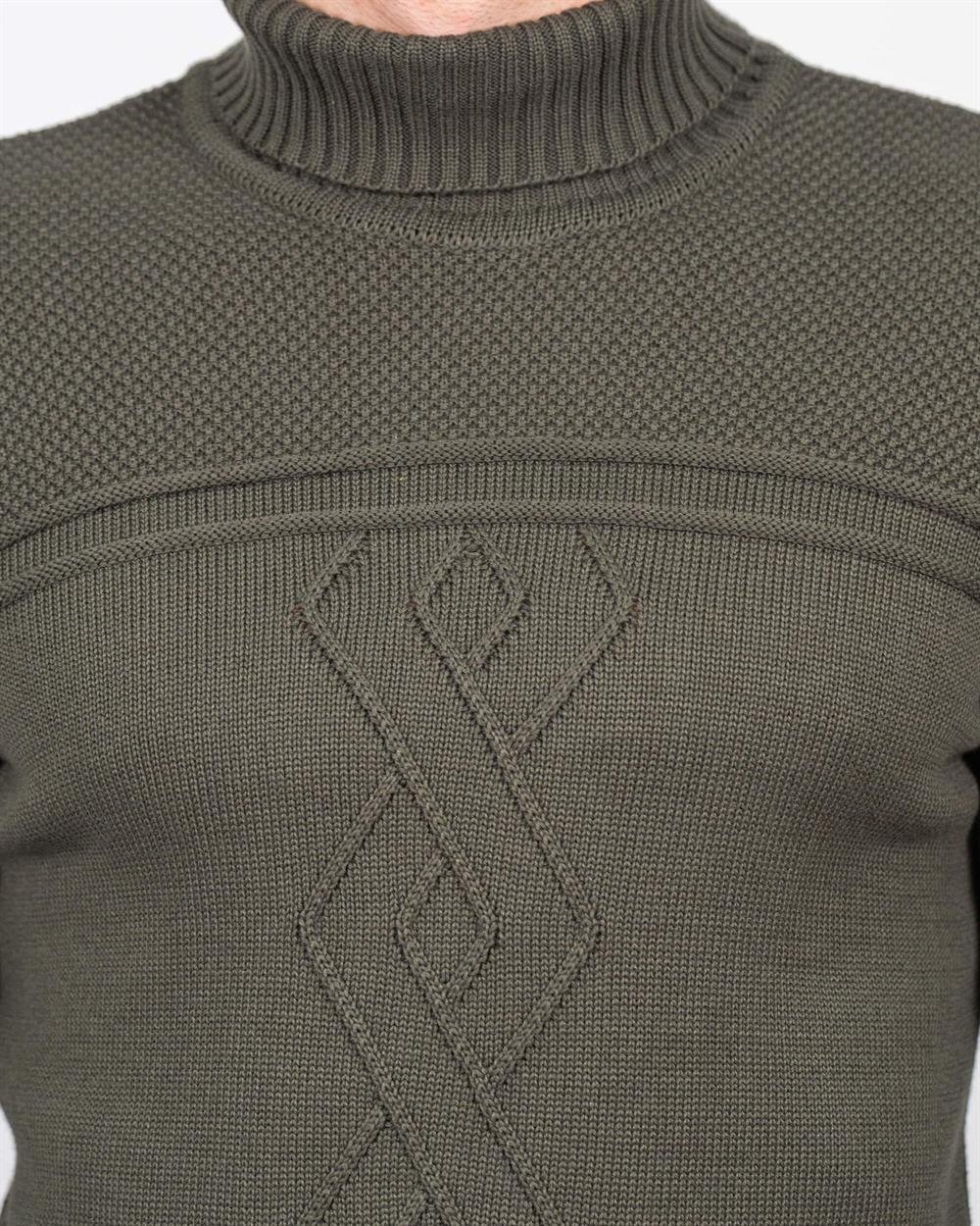 Haki Erkek Tam Boğazlı Örgü Desenli Slim Fit Kazak NCS JEANS 3659