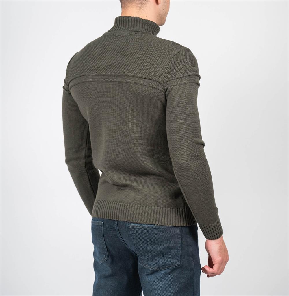 Haki Erkek Tam Boğazlı Örgü Desenli Slim Fit Kazak NCS JEANS 3659