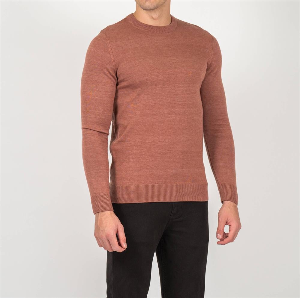 Kiremitmelanj Erkek Bisiklet Yaka Triko Slim Fit Pamuklu Kazak NCS JEANS 3002