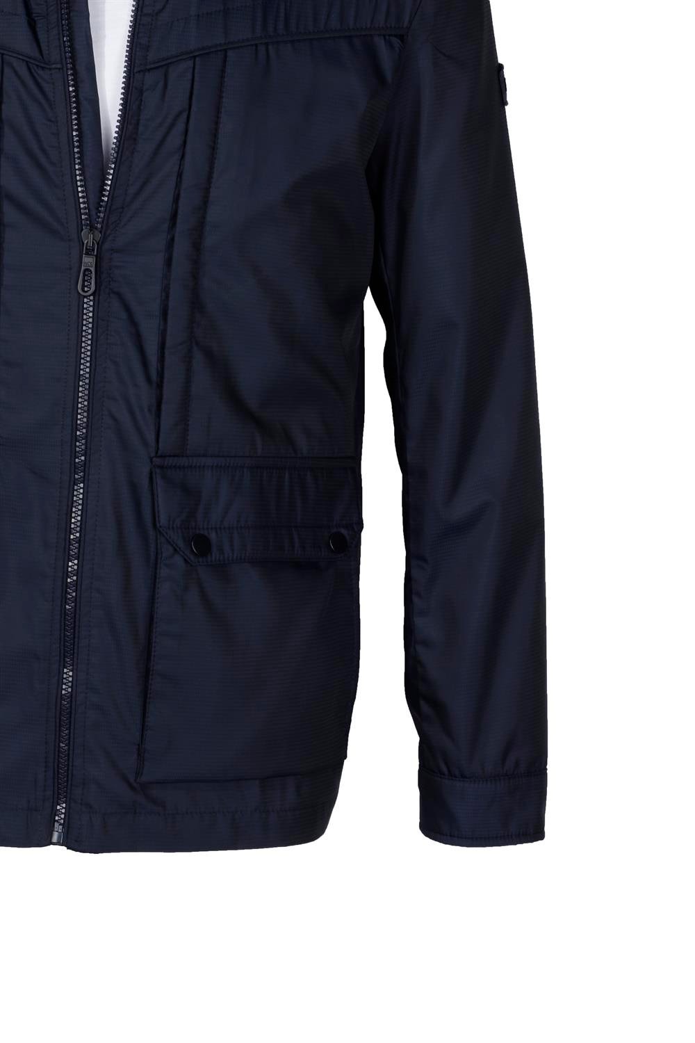 lacivert Erkek Dik Yaka Rüzgar Ve Su Itici Ön Cepli Slim Fit Mevsimlik Mont 4502