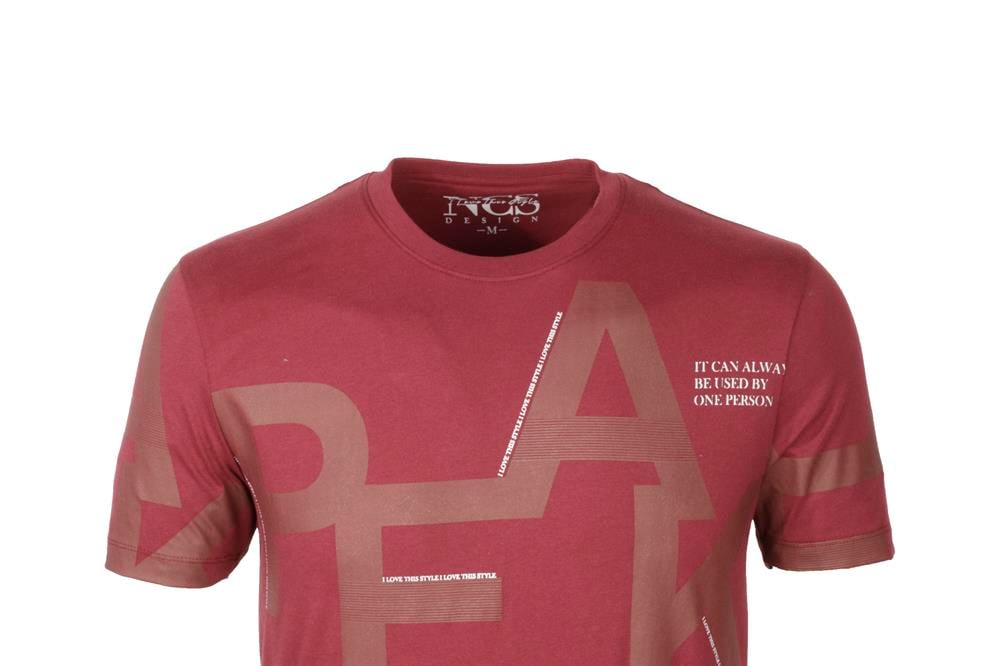 Ncs Bordo Bisiklet Yaka Baskılı Slim Fit Dar Kesim Tshirt 1227